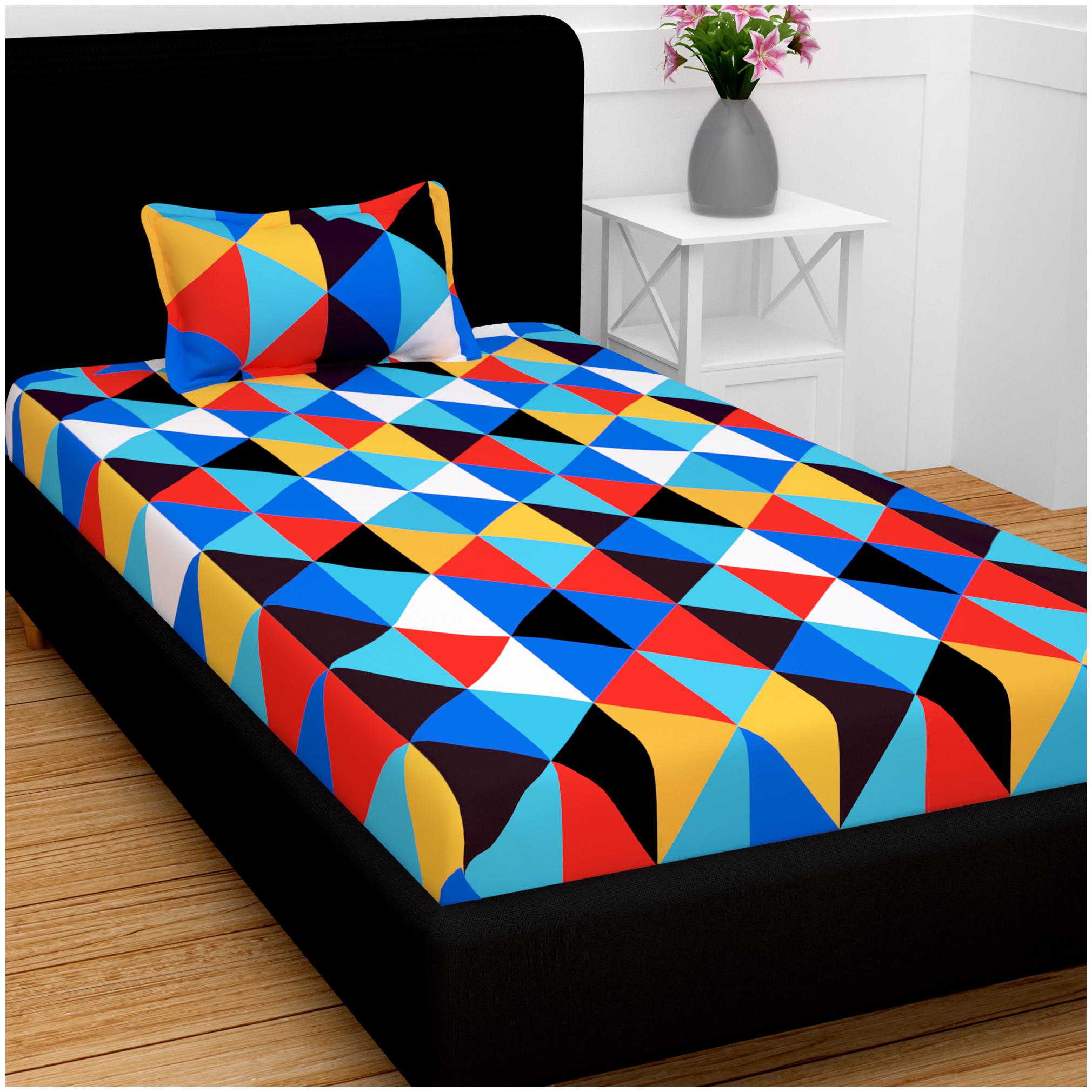 

Story Home Cotton Abstract Single Size Bedsheet 120 TC ( 1 Bedsheet With 1 Pillow Covers Blue )