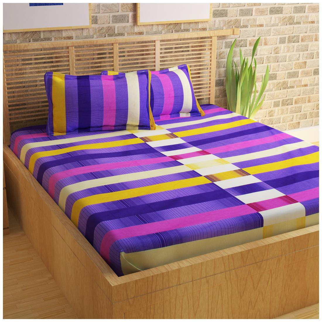 

Story Home Cotton Geometric Double Size Bedsheet 152 TC ( 1 Bedsheet With 2 Pillow Covers Purple )