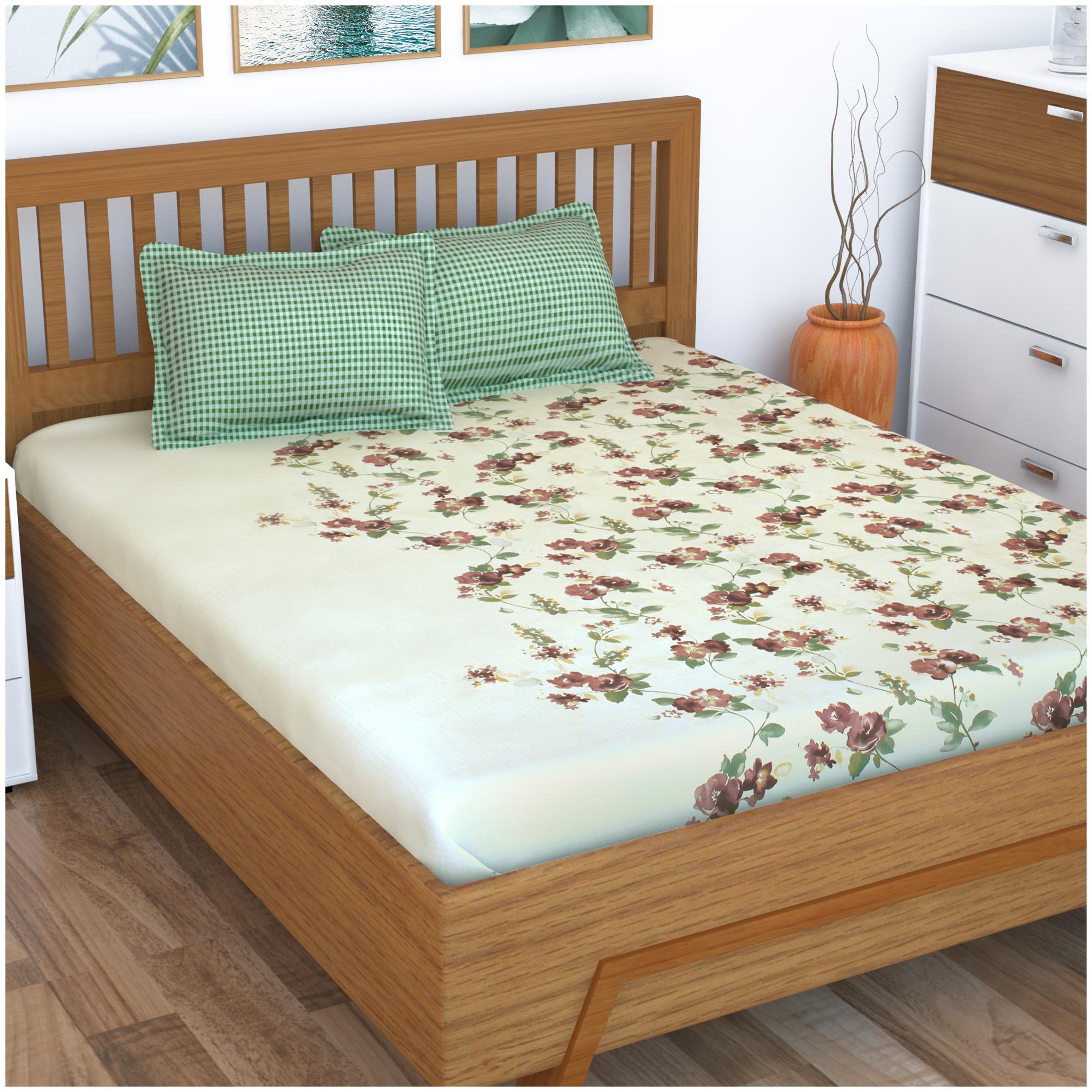 

Story Home Cotton Floral Double Size Bedsheet 186 TC ( 1 Bedsheet With 2 Pillow Covers Green )