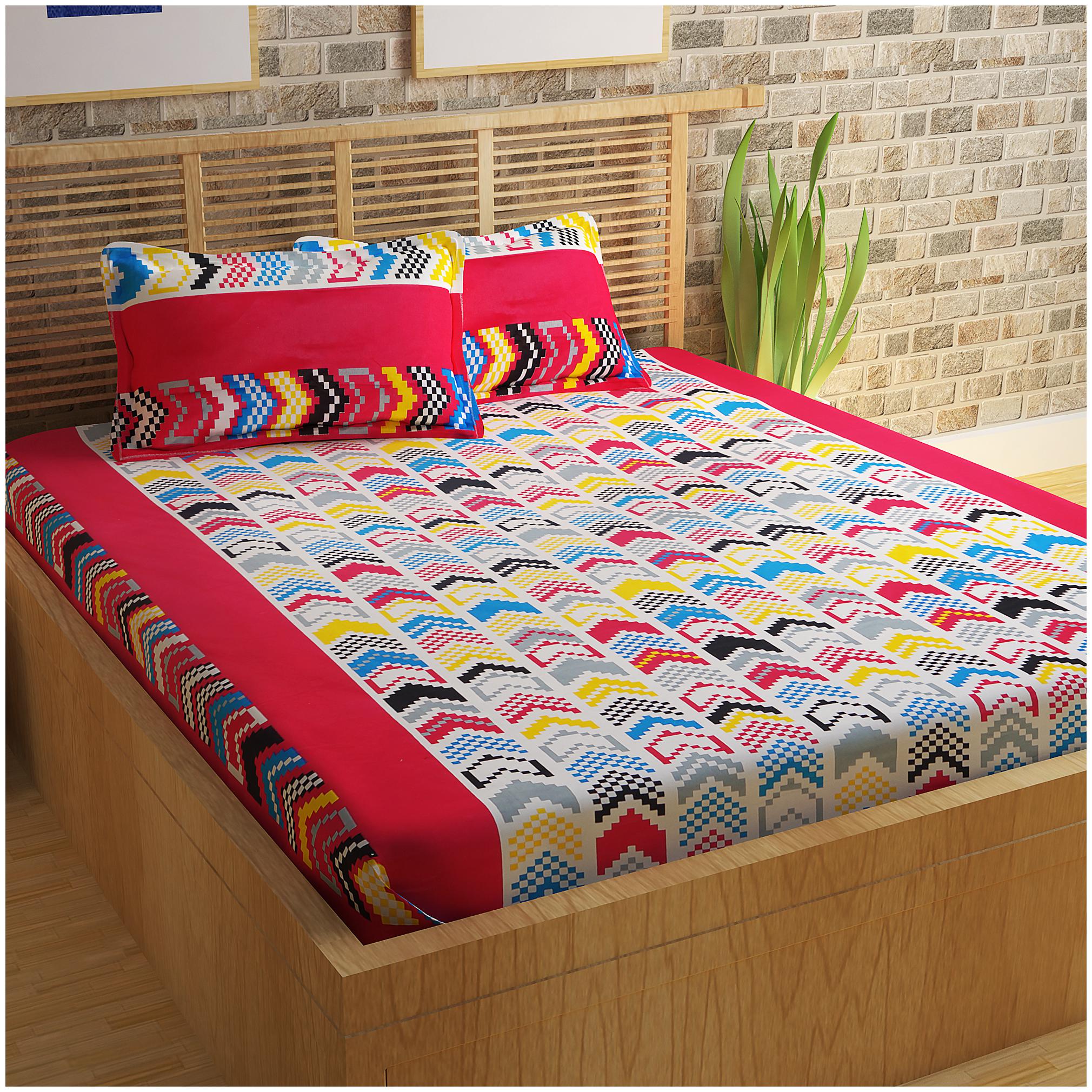 

Story Home Cotton Abstract Double Size Bedsheet 152 TC ( 1 Bedsheet With 2 Pillow Covers Pink )