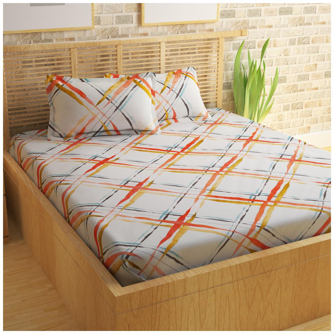

Story Home Cotton Abstract Double Size Bedsheet 186 TC ( 1 Bedsheet With 2 Pillow Covers White )
