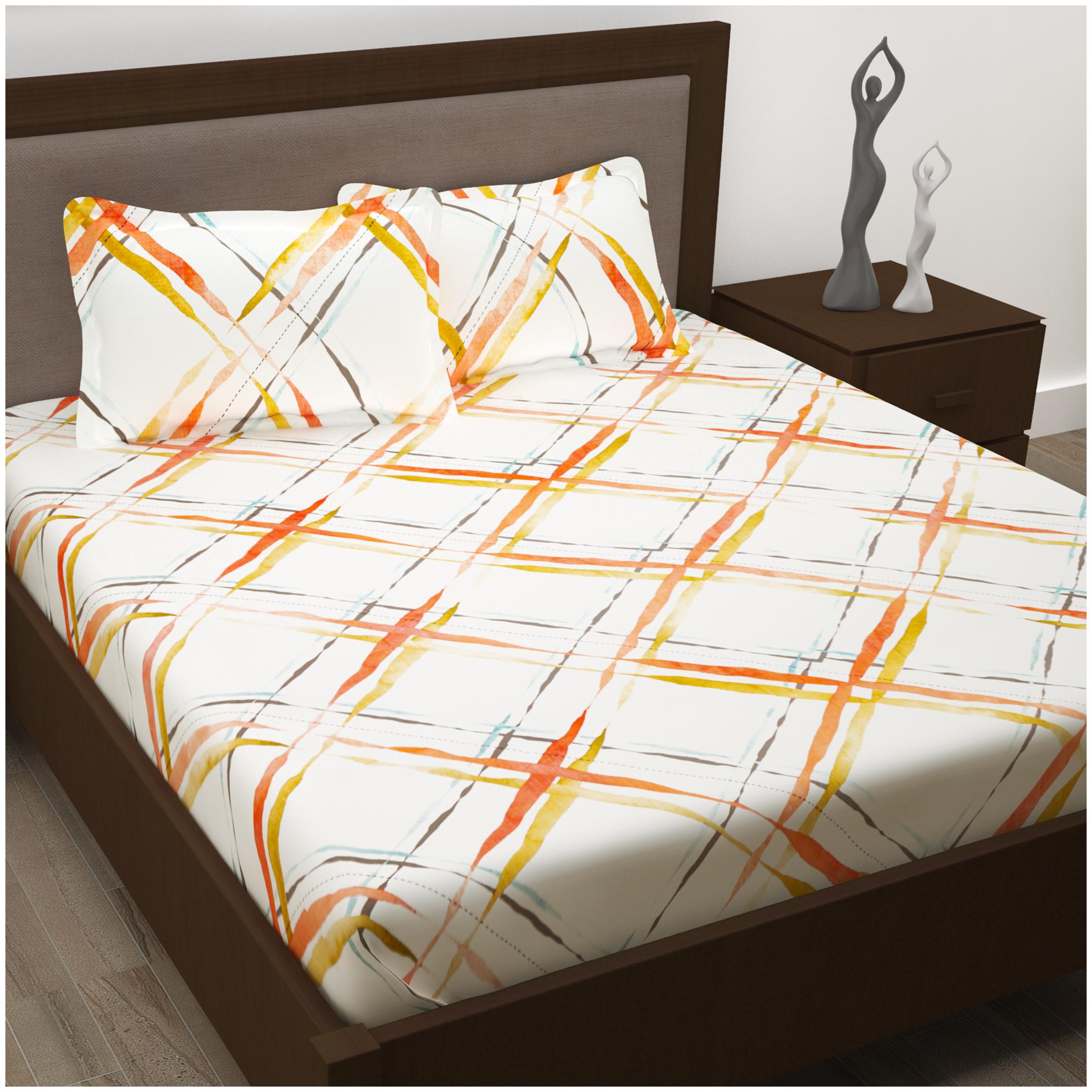 

Story Home Cotton Abstract Double Size Bedsheet 186 TC ( 1 Bedsheet With 2 Pillow Covers White )