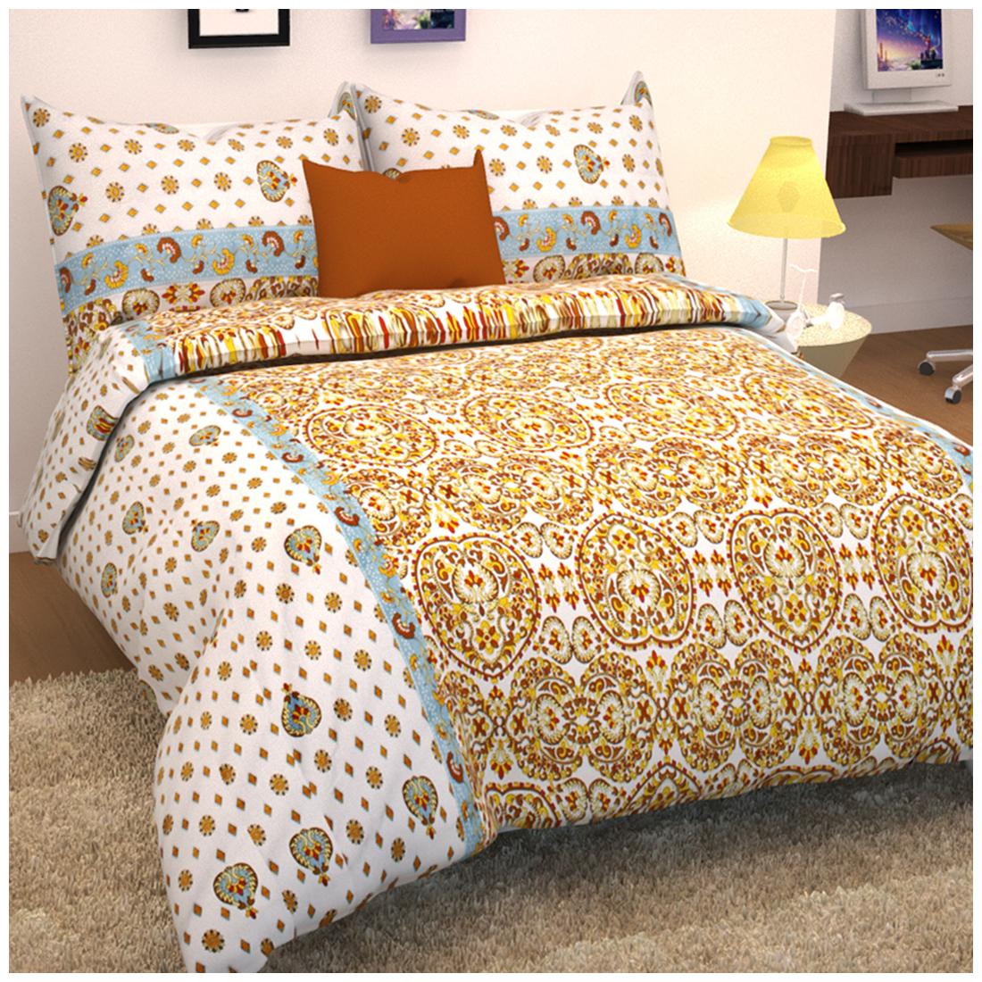 

Story Home Cotton Floral Double Size Bedsheet 152 TC ( 1 Bedsheet With 2 Pillow Covers White )