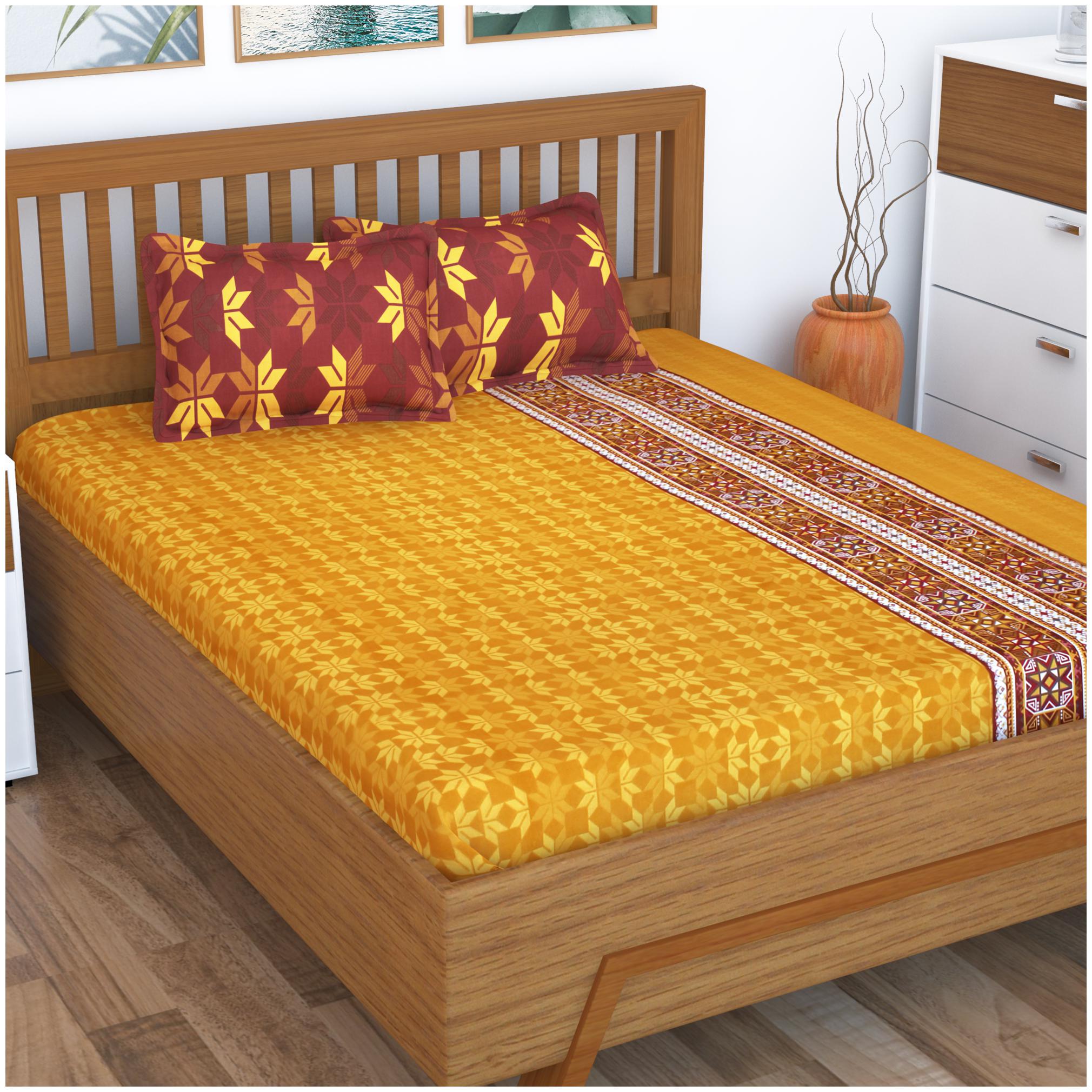 

Story Home Cotton Abstract Double Size Bedsheet 186 TC ( 1 Bedsheet With 2 Pillow Covers Yellow )