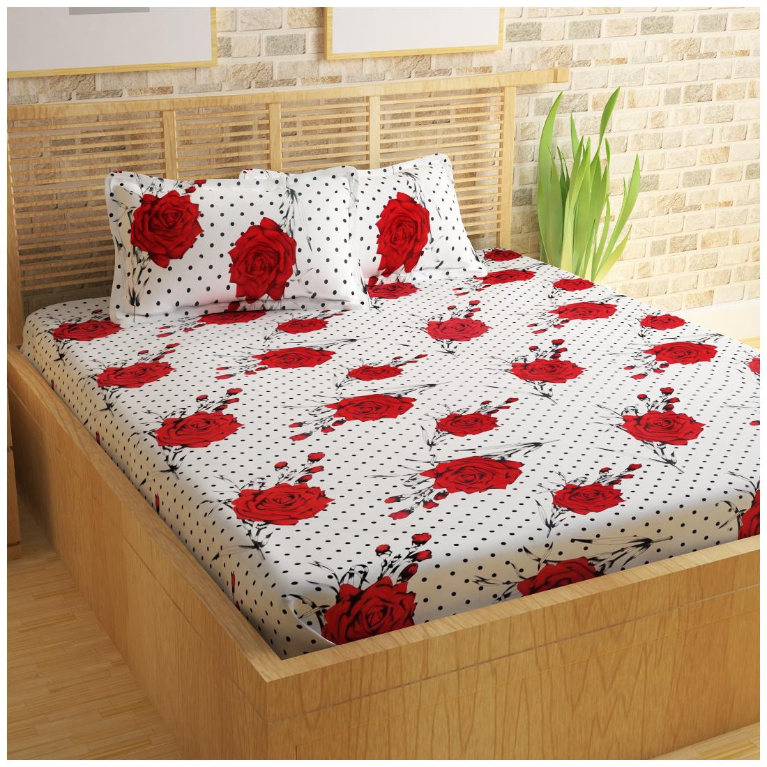 

Story Home Cotton Floral Double Size Bedsheet 152 TC ( 1 Bedsheet With 2 Pillow Covers Red )