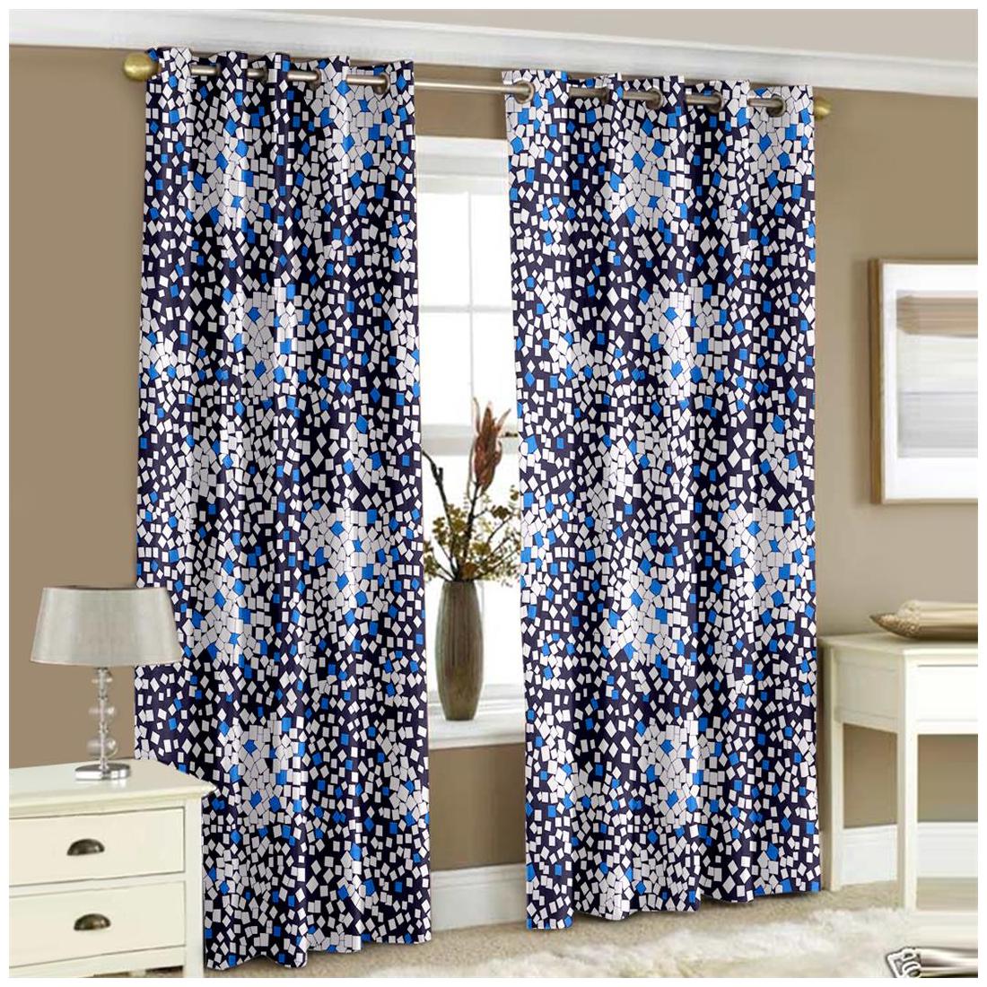 

Story Home Polyester Window Semi Transparent Blue Regular Curtain ( Eyelet Closure Abstract )