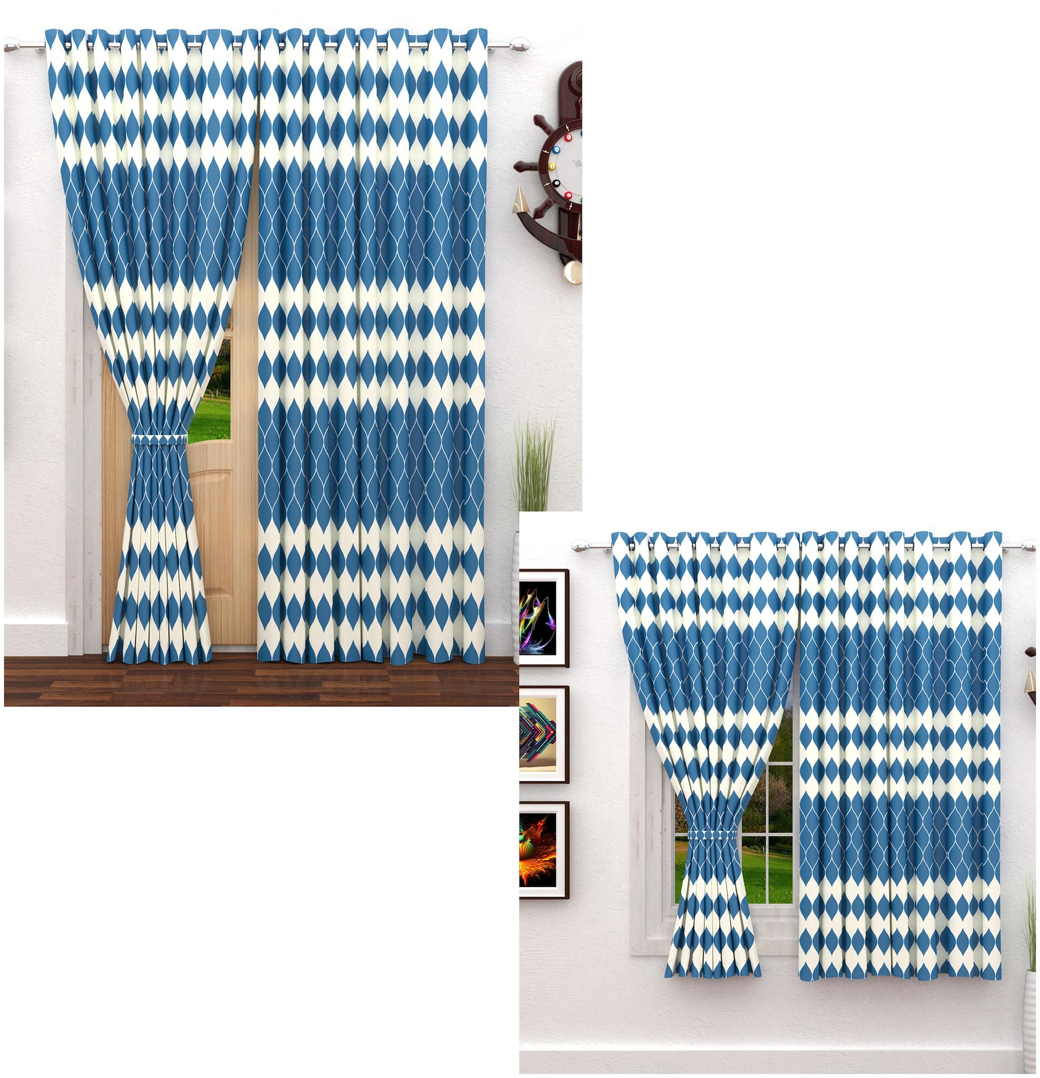 

Story Home Polyester Door Semi Transparent Blue Regular Curtain ( Eyelet Closure Abstract )