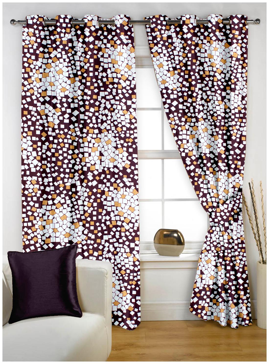 

Story Home Polyester Window Semi Transparent Brown Regular Curtain ( Eyelet Closure Abstract )