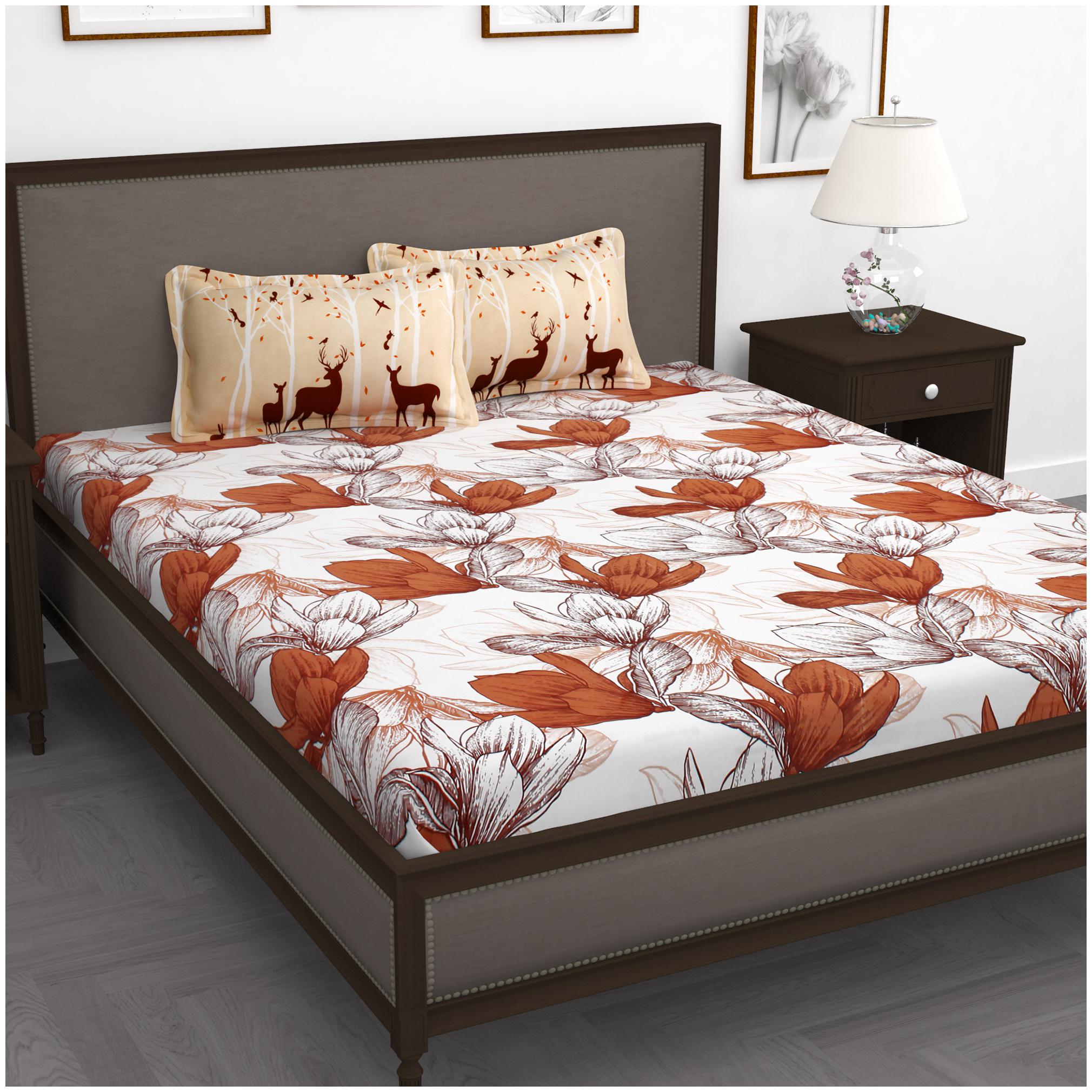 

Story Home Cotton Floral King Size Bedsheet 210 TC ( 1 Bedsheet With 2 Pillow Covers Orange )