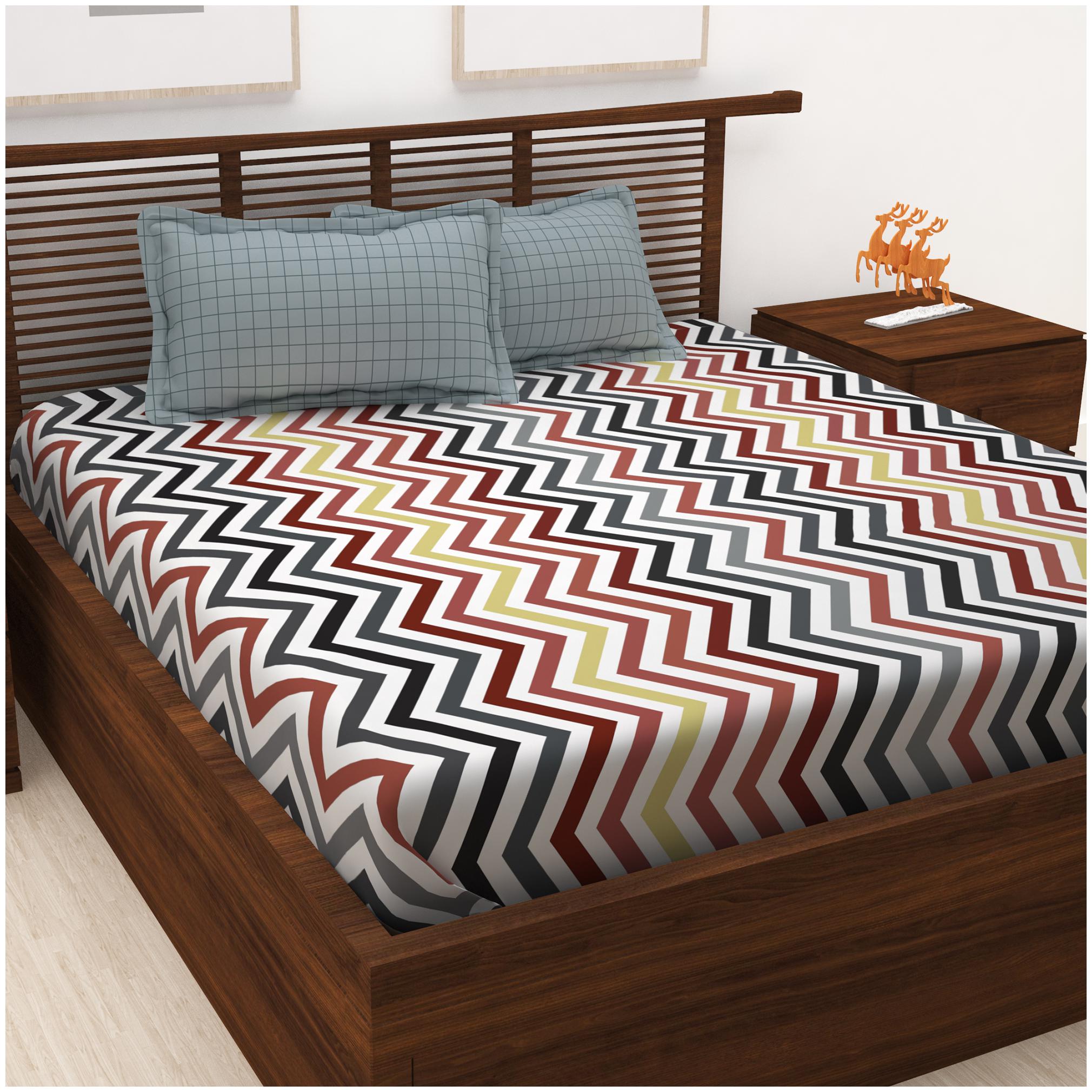 

Story Home Cotton Geometric King Size Bedsheet 120 TC ( 1 Bedsheet With 2 Pillow Covers Grey )