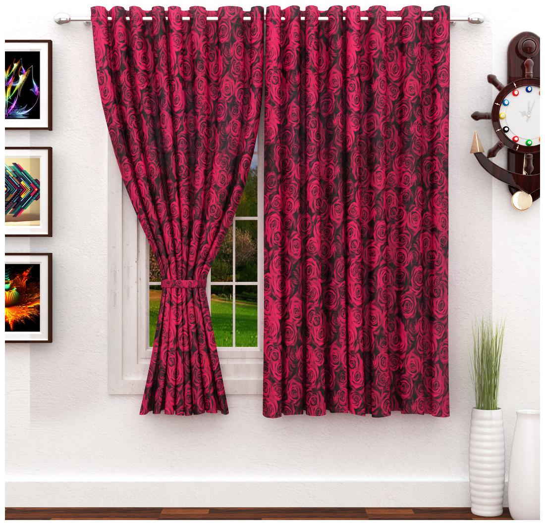

Story Home Polyester Window Semi Transparent Pink Regular Curtain ( Eyelet Closure Floral )