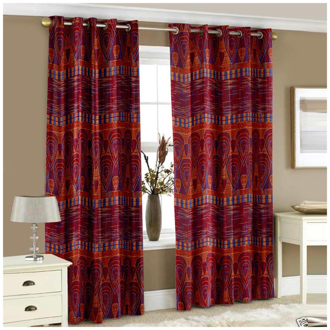 

Story Home Polyester Window Semi Transparent Red Regular Curtain ( Eyelet Closure Abstract )