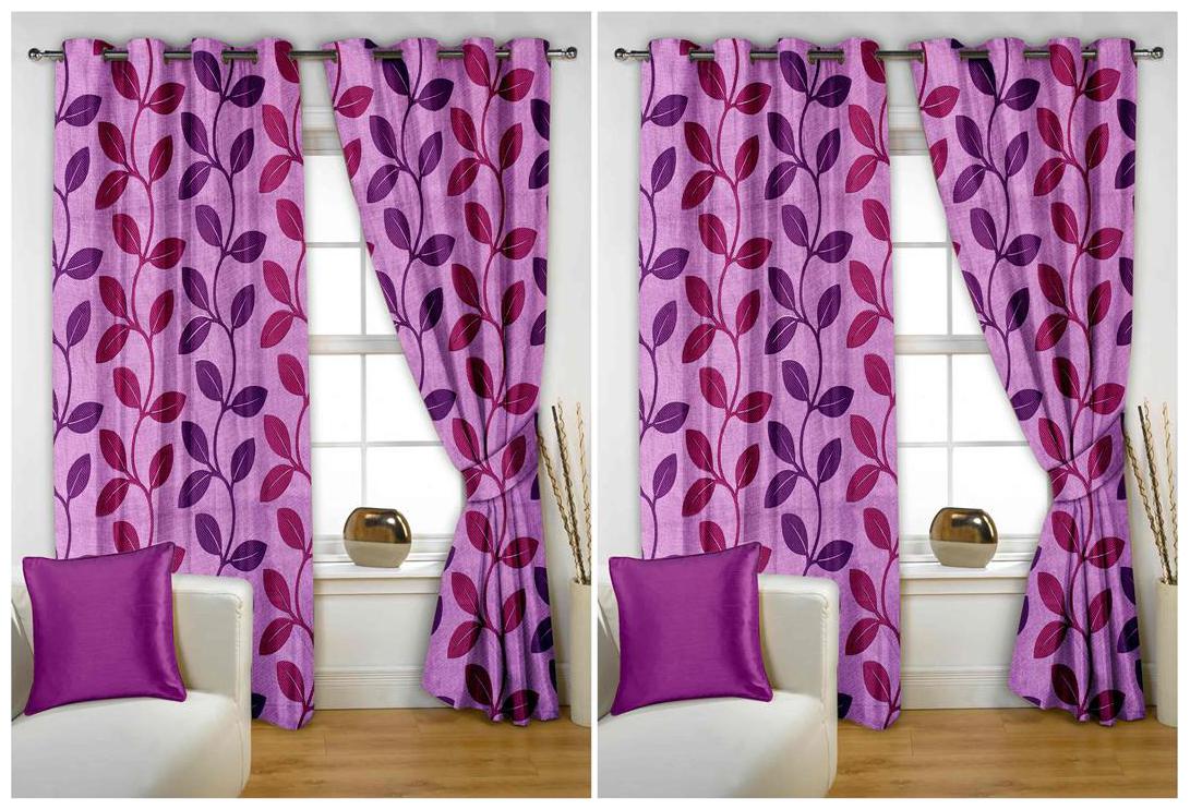 

Story Home Polyester Window Semi Transparent Pink Regular Curtain ( Eyelet Closure Floral )