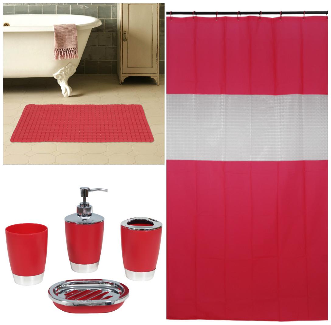

Story Home Shower Curtains BathMat And Bathroom Set Red