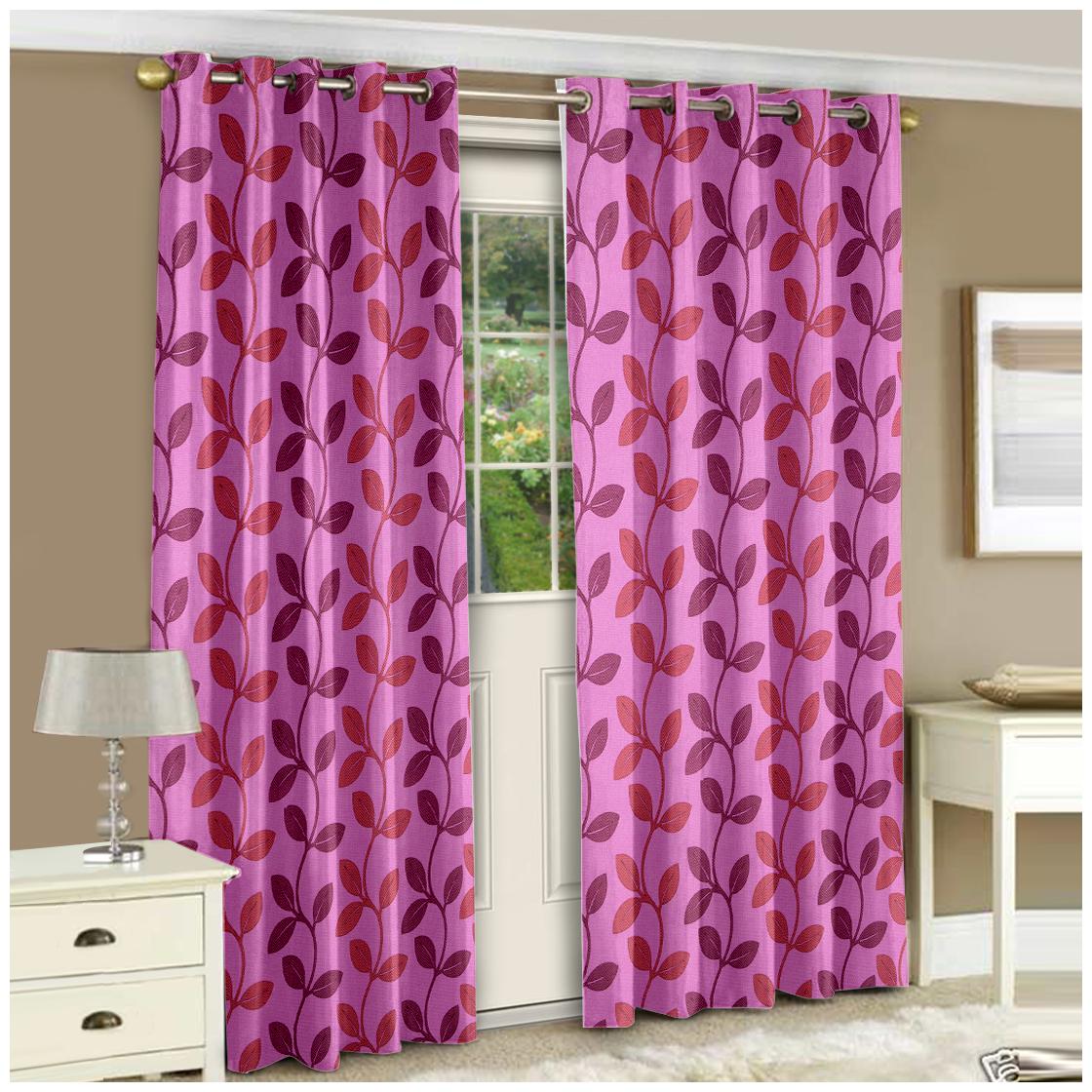 

Story Home Polyester Door Semi Transparent Pink Regular Curtain ( Eyelet Closure Floral )