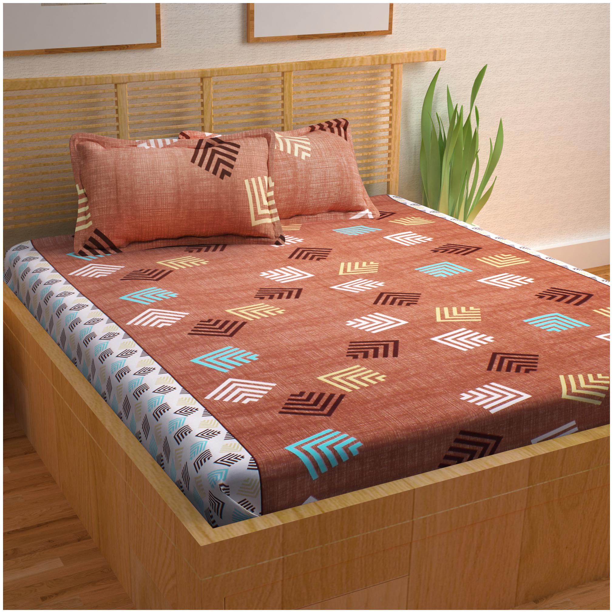 

Story Home Cotton Abstract Double Size Bedsheet 120 TC ( 1 Bedsheet With 2 Pillow Covers Brown )