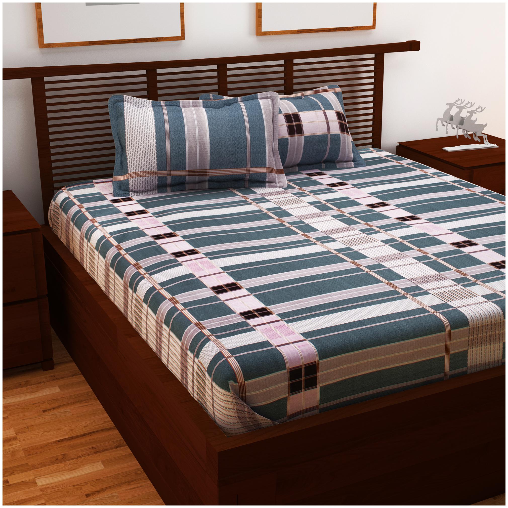 

Story Home Cotton Checkered Double Size Bedsheet 120 TC ( 1 Bedsheet With 2 Pillow Covers Grey )