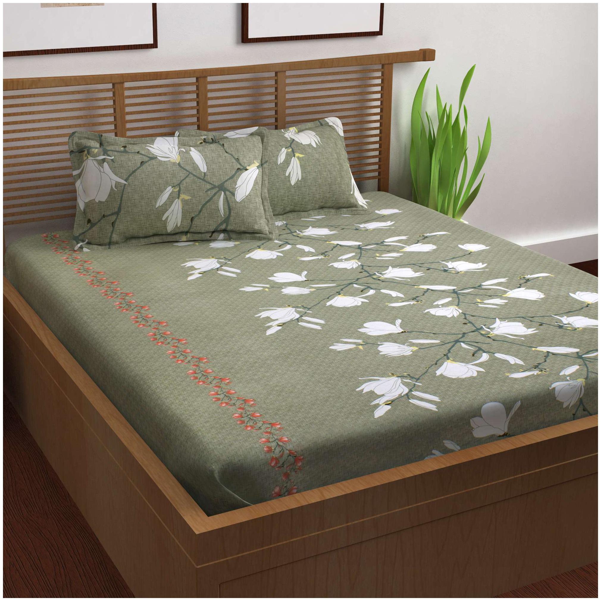 

Story Home Cotton Floral Double Size Bedsheet 120 TC ( 1 Bedsheet With 2 Pillow Covers Grey )