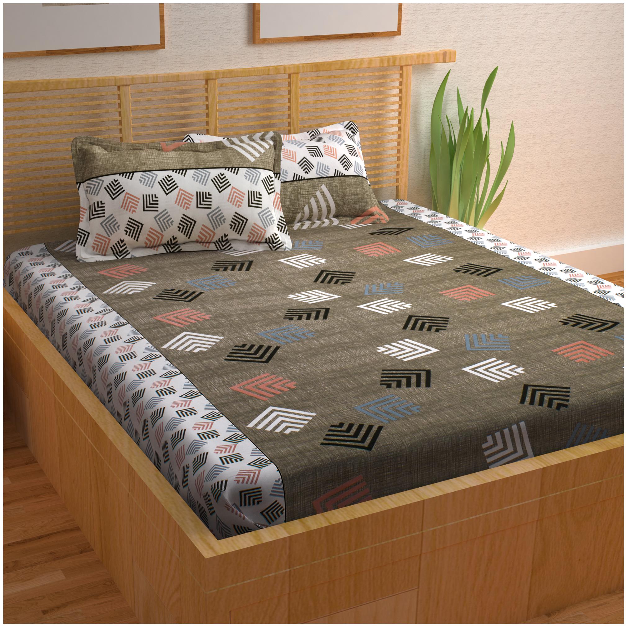 

Story Home Cotton Abstract Double Size Bedsheet 120 TC ( 1 Bedsheet With 2 Pillow Covers Grey )