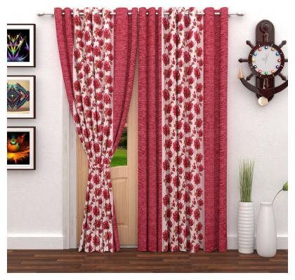 

Story Home Polyester Door Semi Transparent Peach Regular Curtain ( Eyelet Closure Floral )