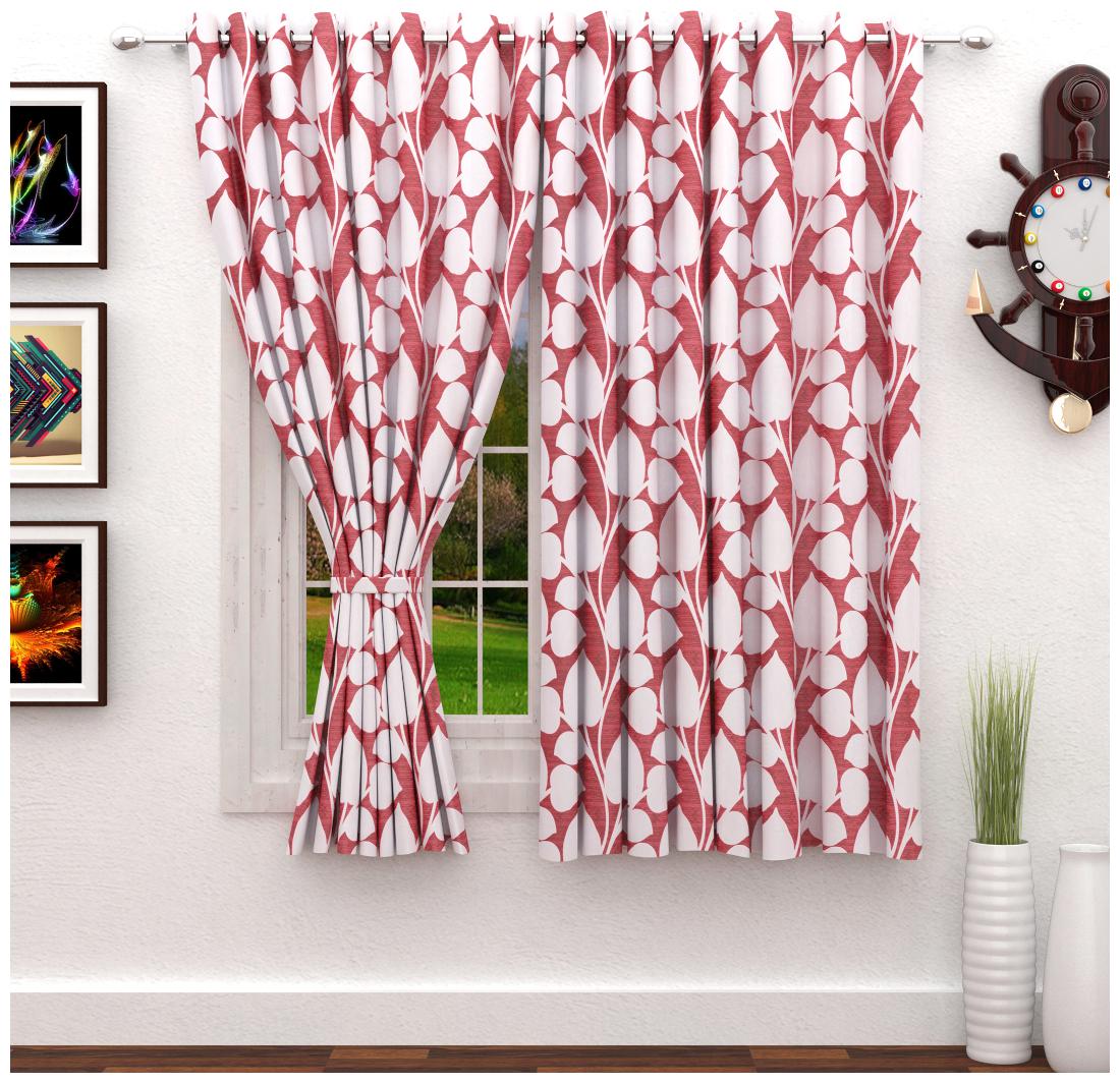 

Story Home Polyester Window Semi Transparent Red Regular Curtain ( Eyelet Closure Floral )
