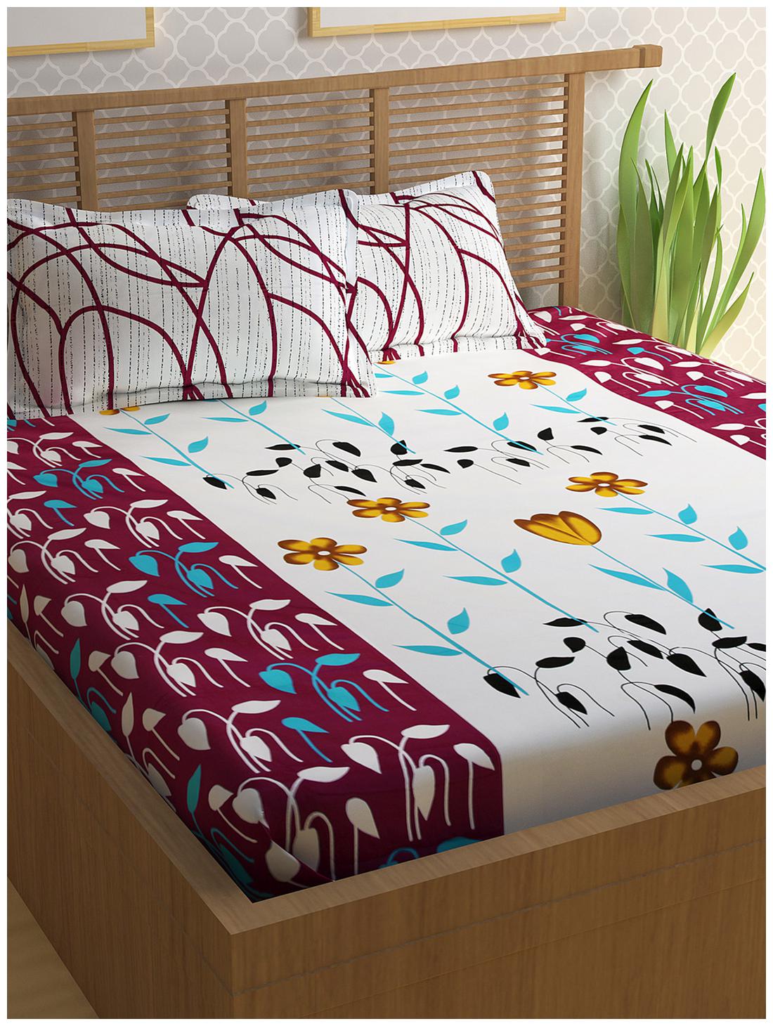 

Story Home Cotton Floral Double Size Bedsheet 250 TC ( 1 Bedsheet With 2 Pillow Covers Purple )