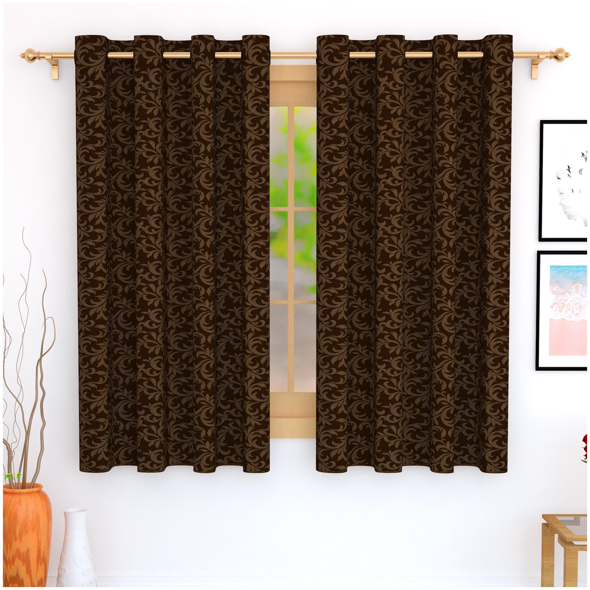 

Story Home Jacquard Window Blackout Brown Regular Curtain ( Eyelet Closure Floral )