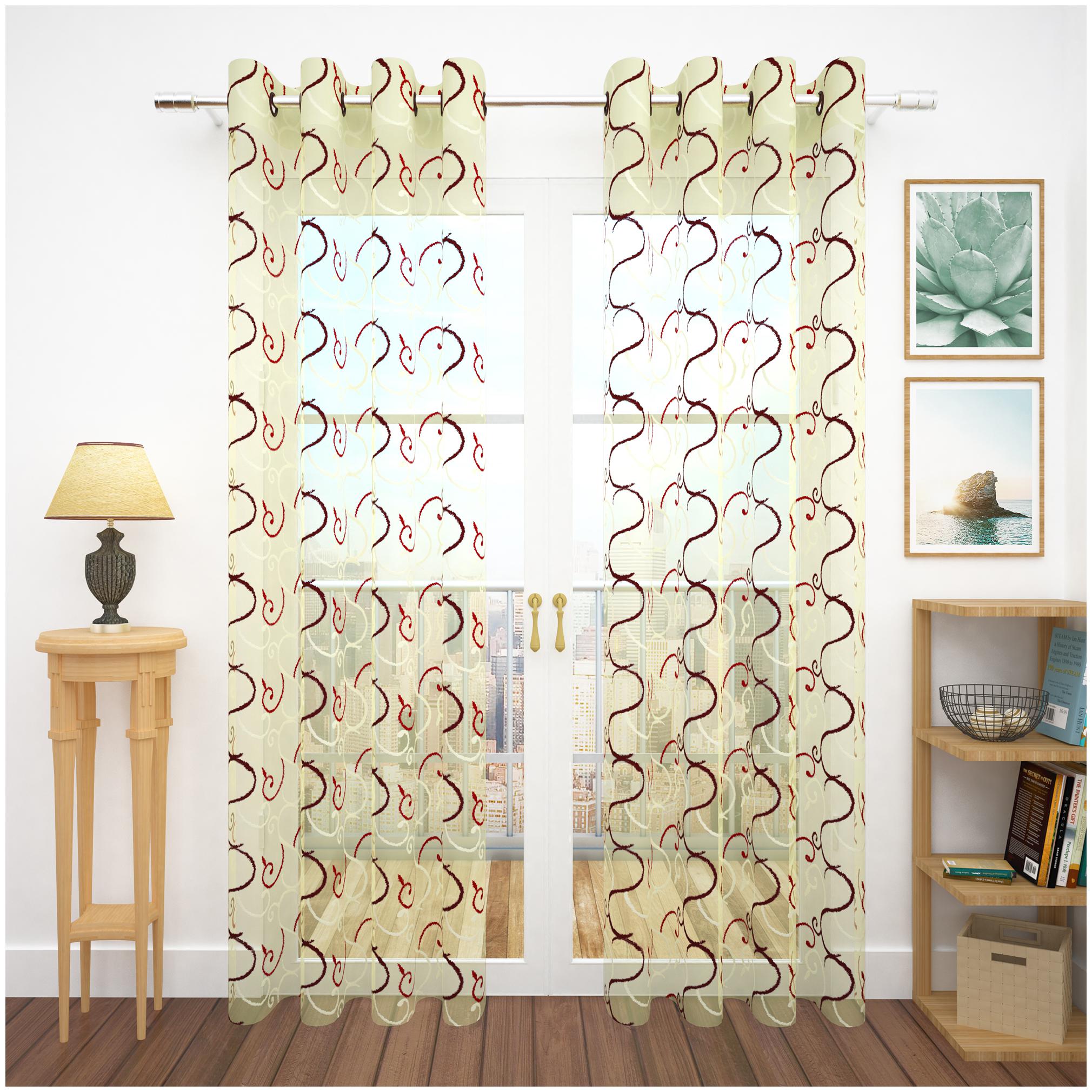 

Story Home Polyester Door Transparent Maroon Sheer Curtain ( Eyelet Closure Printed )