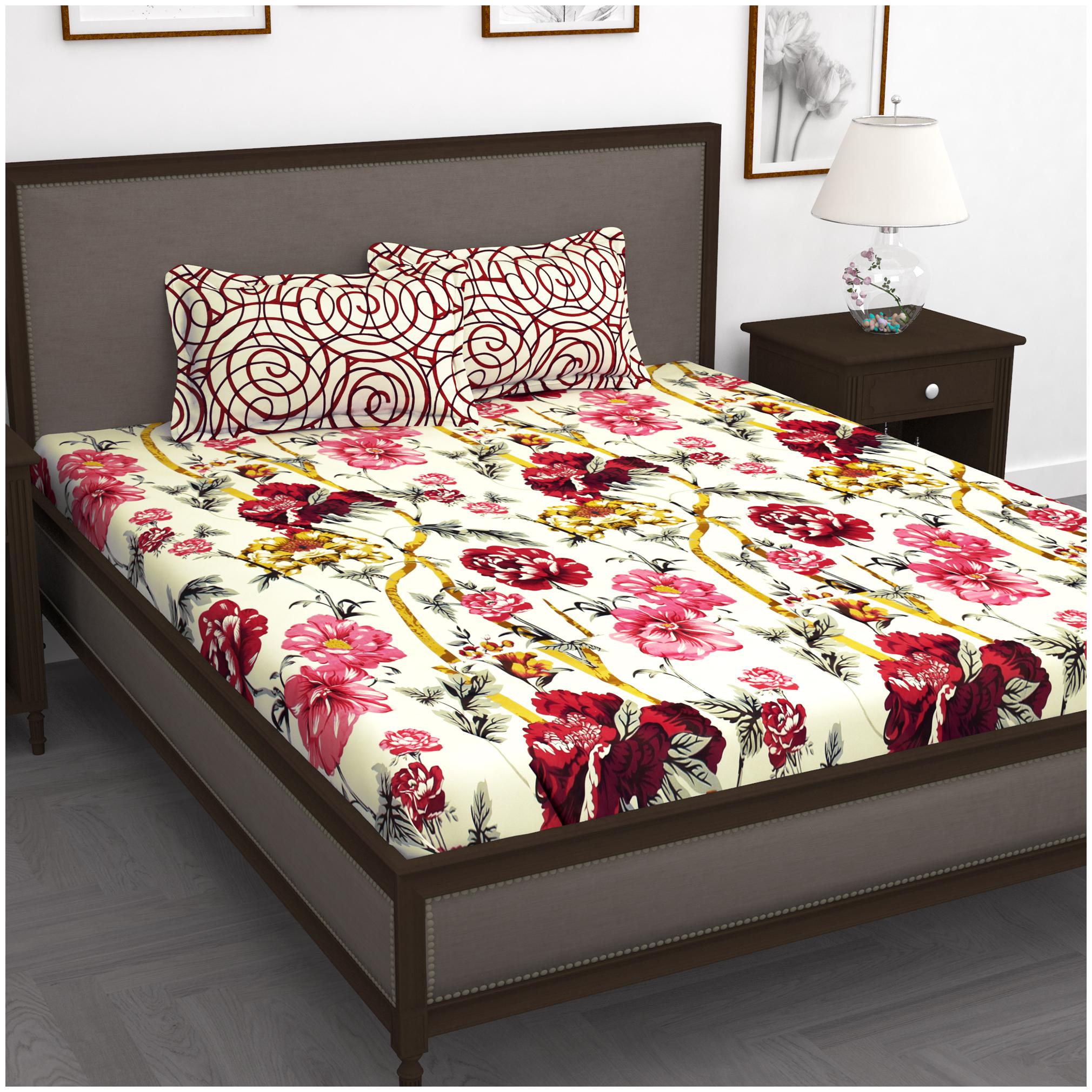 

Story Home Cotton Floral Double Size Bedsheet 250 TC ( 1 Bedsheet With 2 Pillow Covers Maroon )