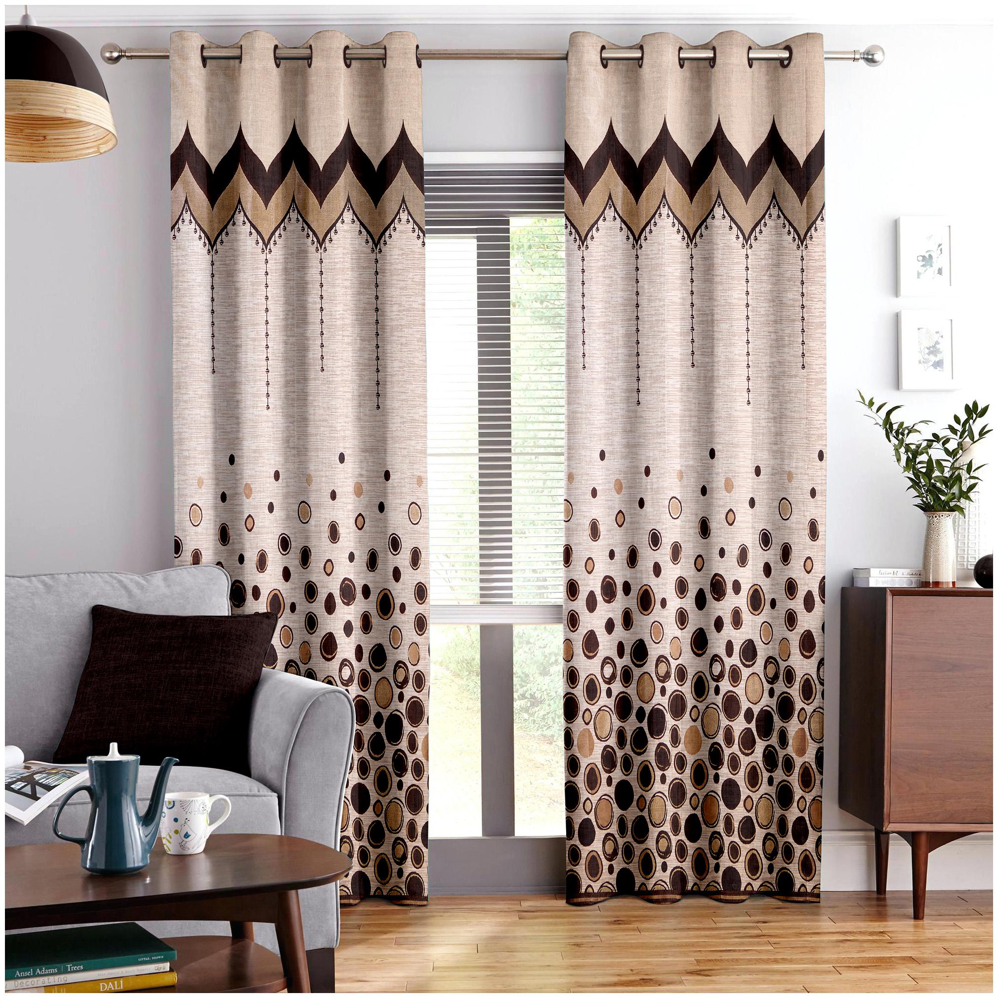 

Story Home Jacquard Window Semi Transparent Brown Regular Curtain ( Eyelet Closure Polka Dots )