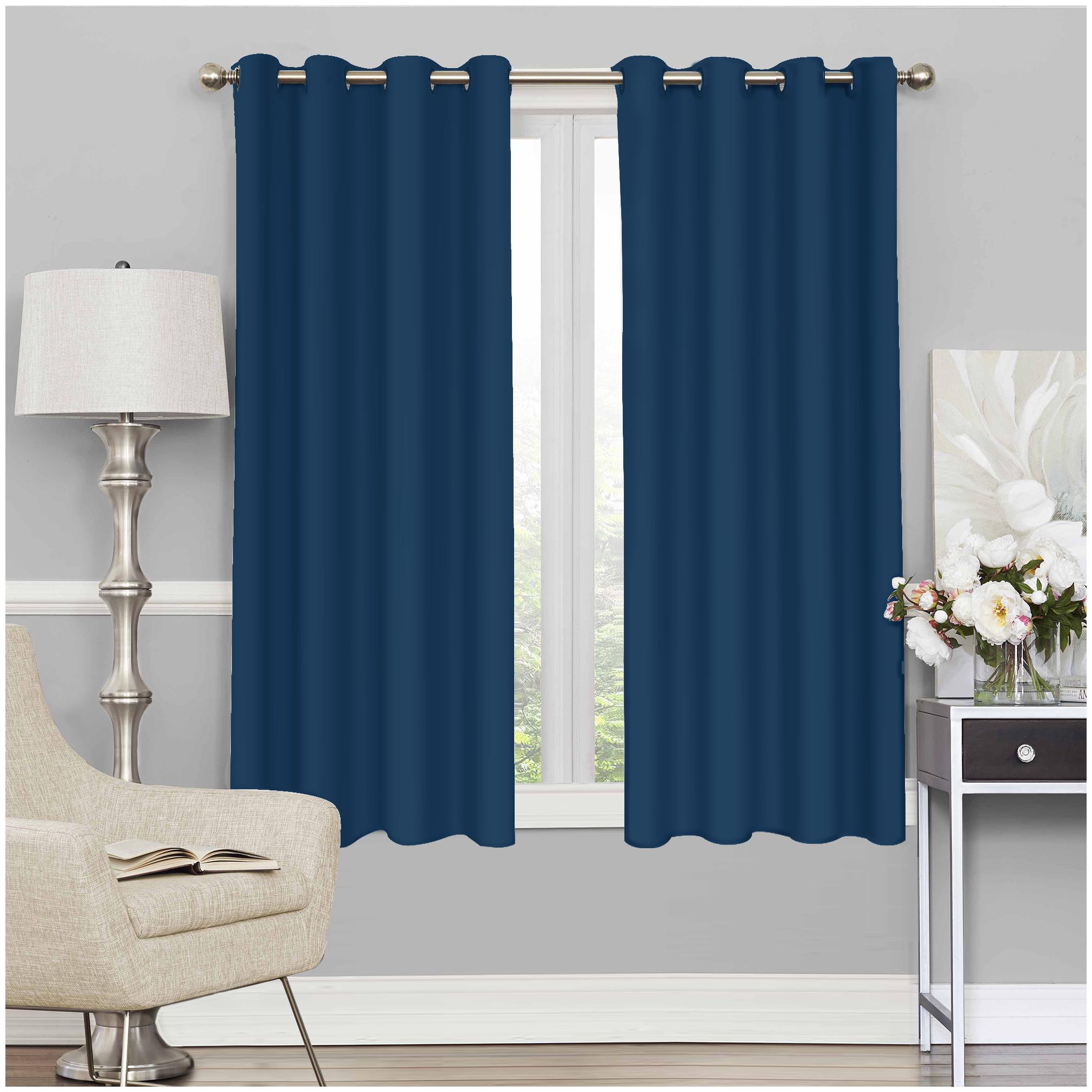 

Story Home 2 Pcs Faux Silk Blackout Gold Window Curtain -5ft