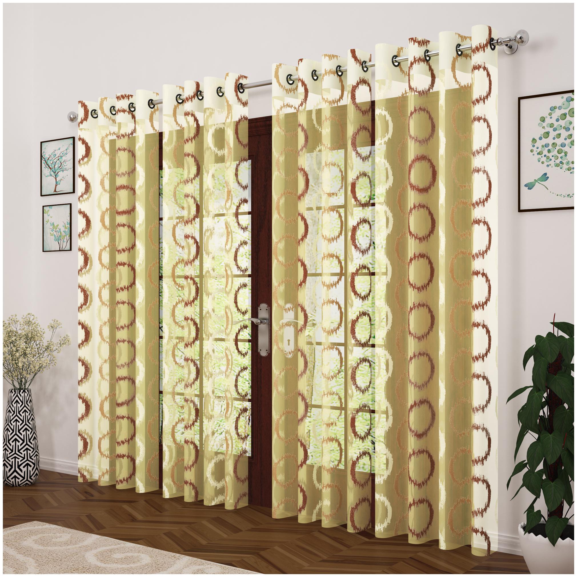 

Story Home Polyester Door Transparent Brown Sheer Curtain ( Eyelet Closure Abstract )