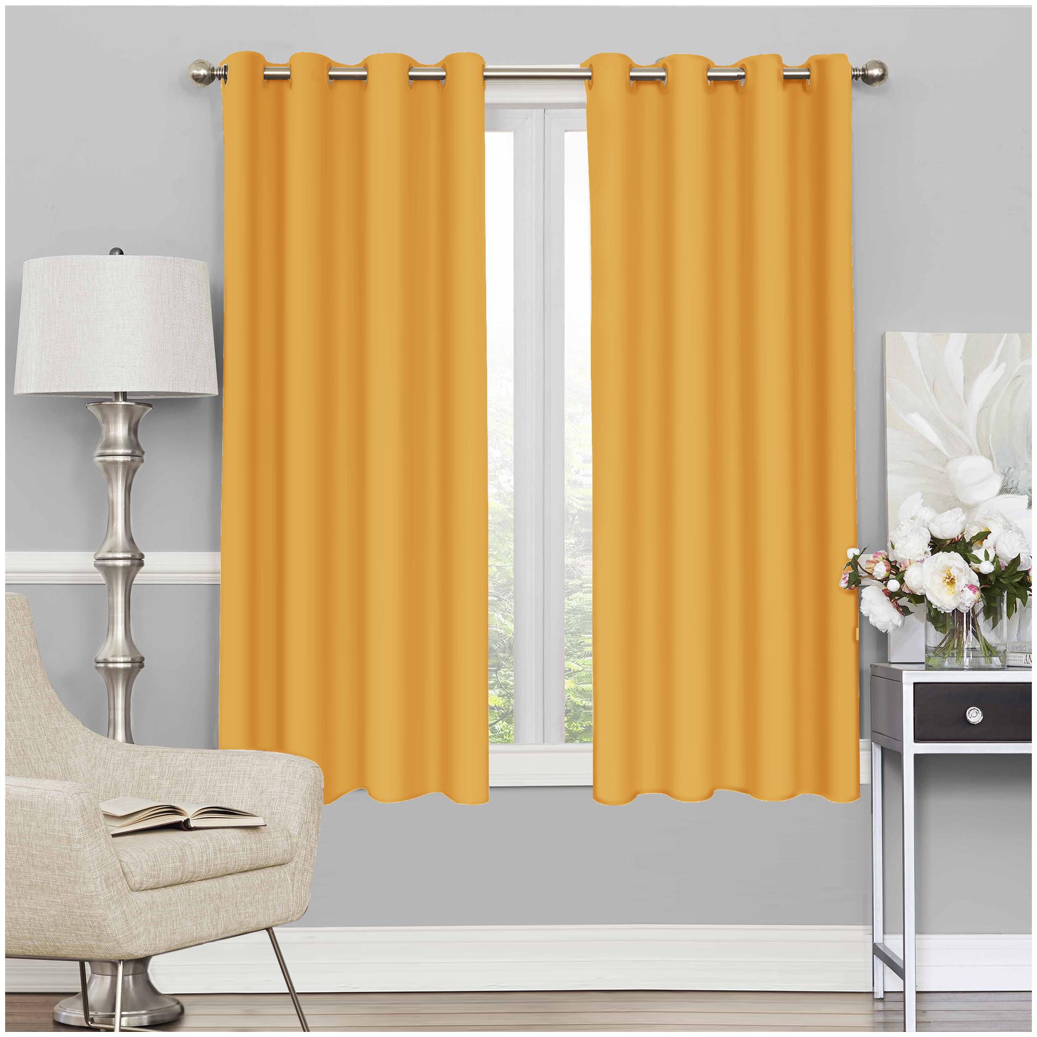 

Story Home 2 Pcs Faux Silk Blackout Gold Window Curtain -5ft