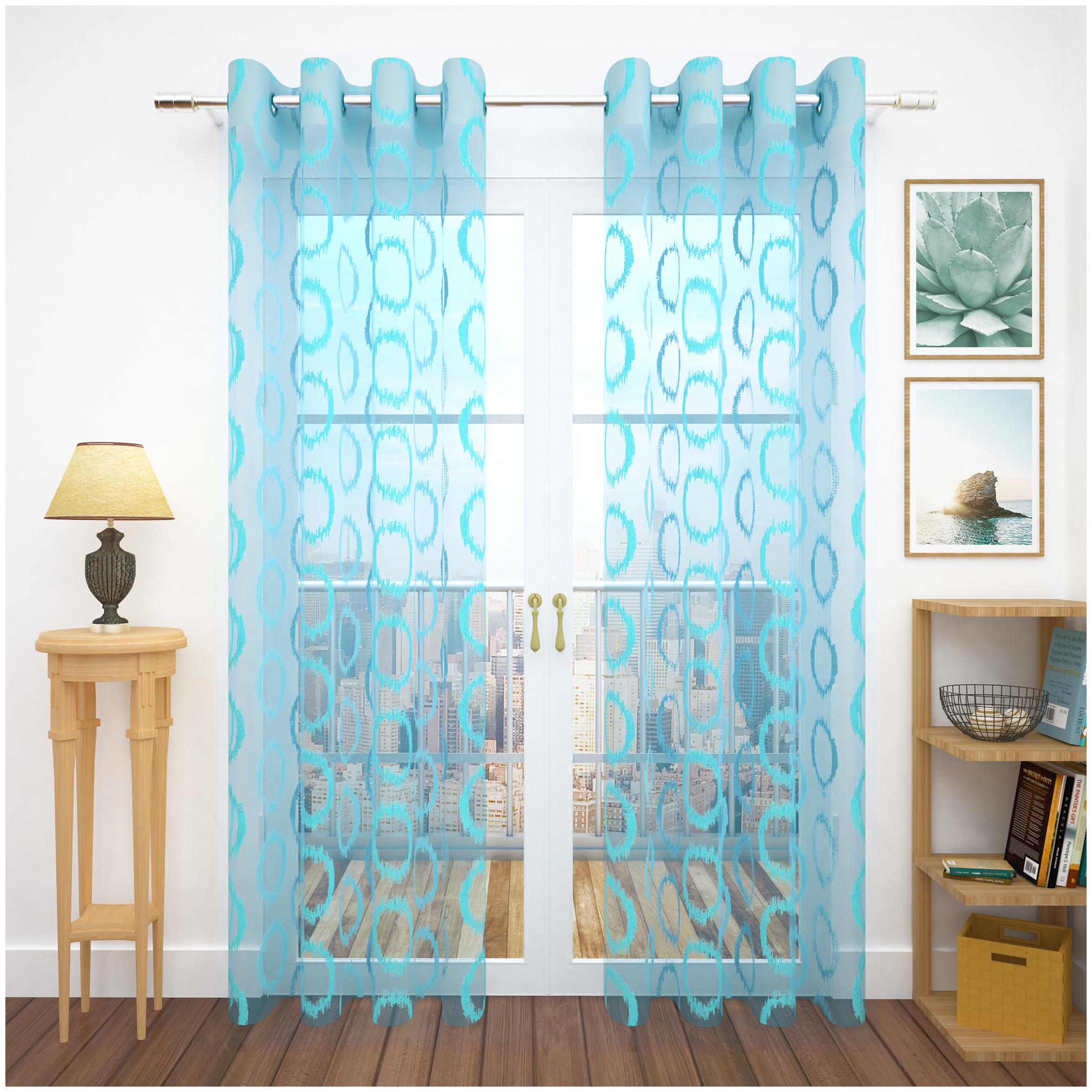 

Story Home Polyester Door Transparent Blue Sheer Curtain ( Eyelet Closure Abstract )