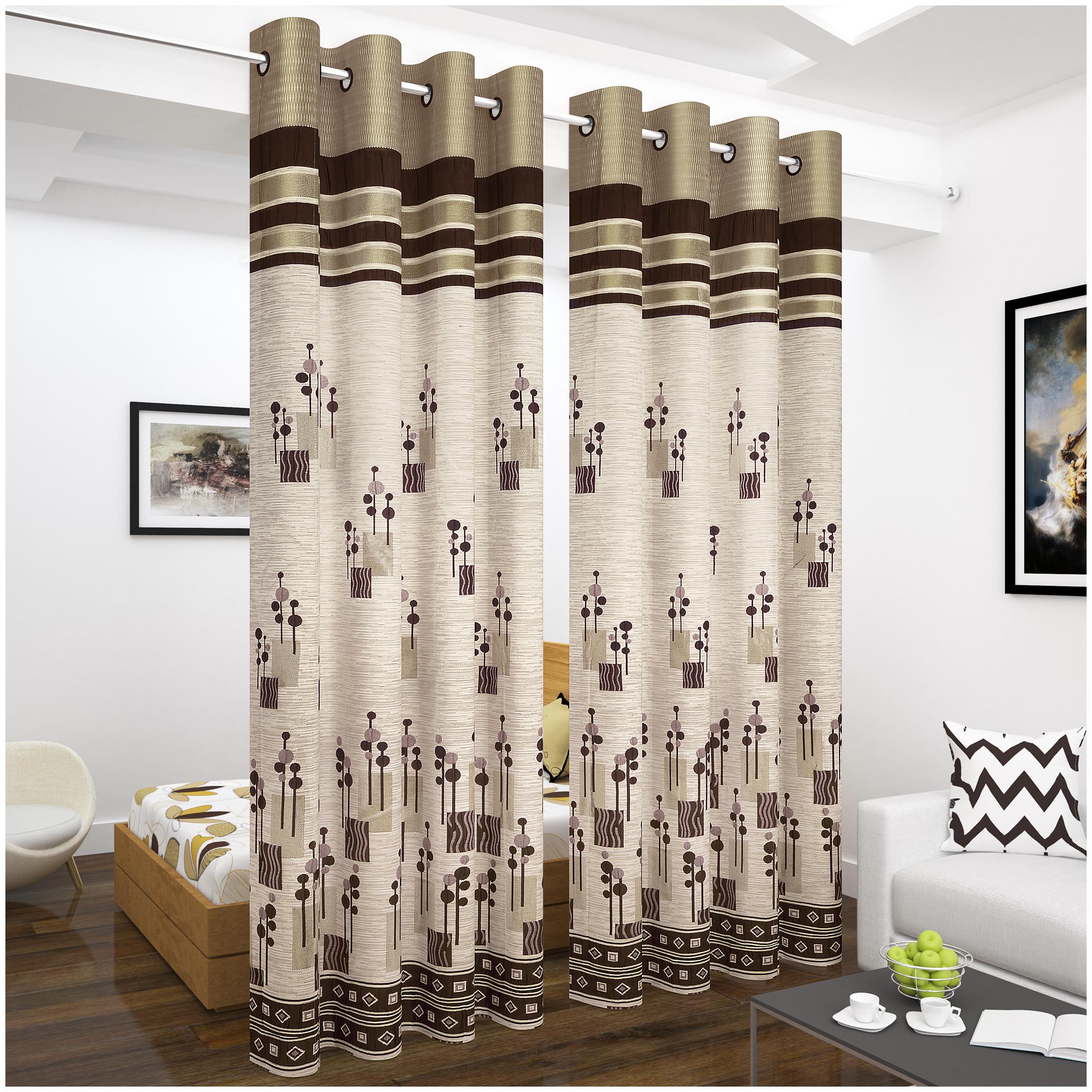 

Story Home Jacquard Long Door Semi Transparent Brown Regular Curtain ( Eyelet Closure Abstract )