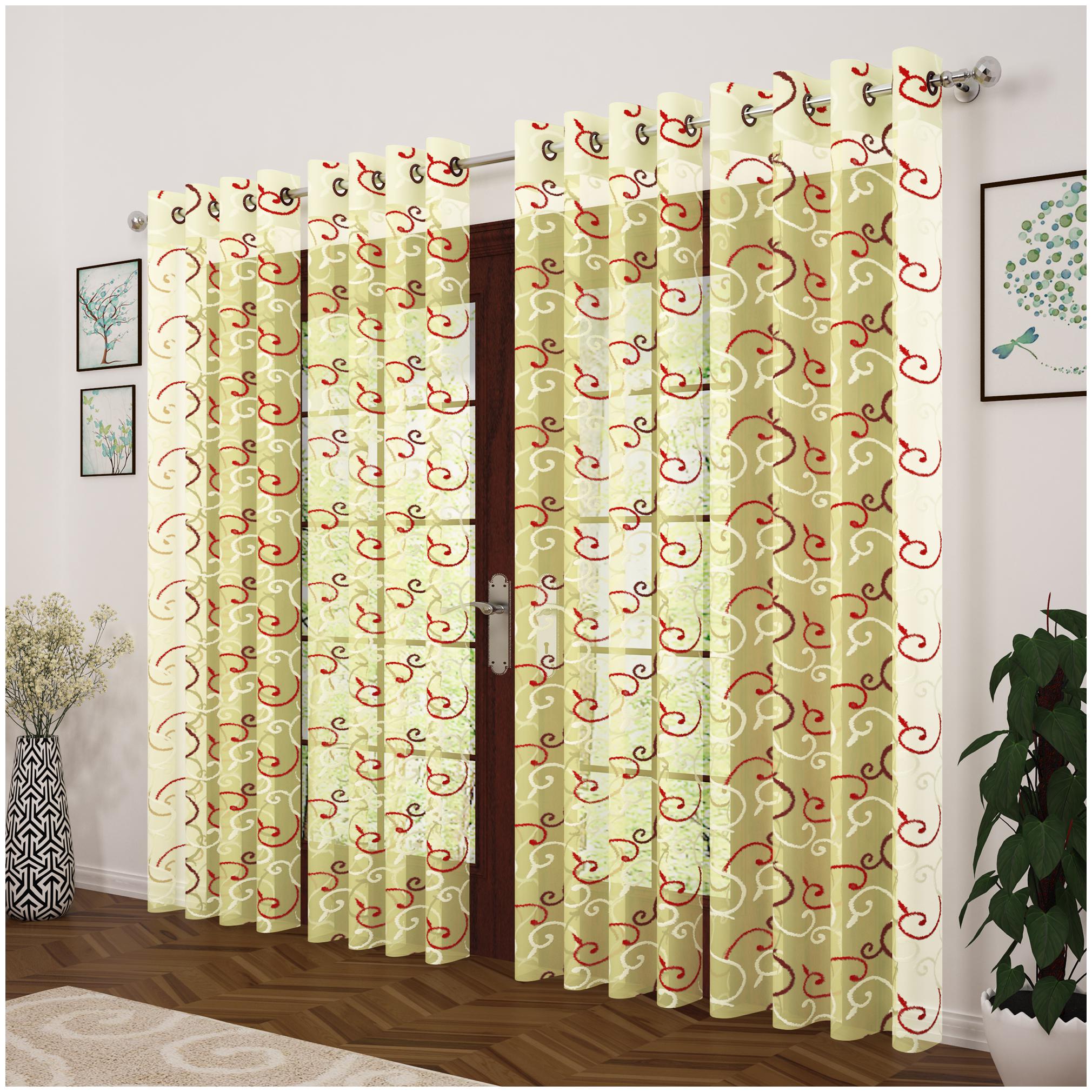 

Story Home Polyester Door Transparent Maroon Sheer Curtain ( Eyelet Closure Printed )