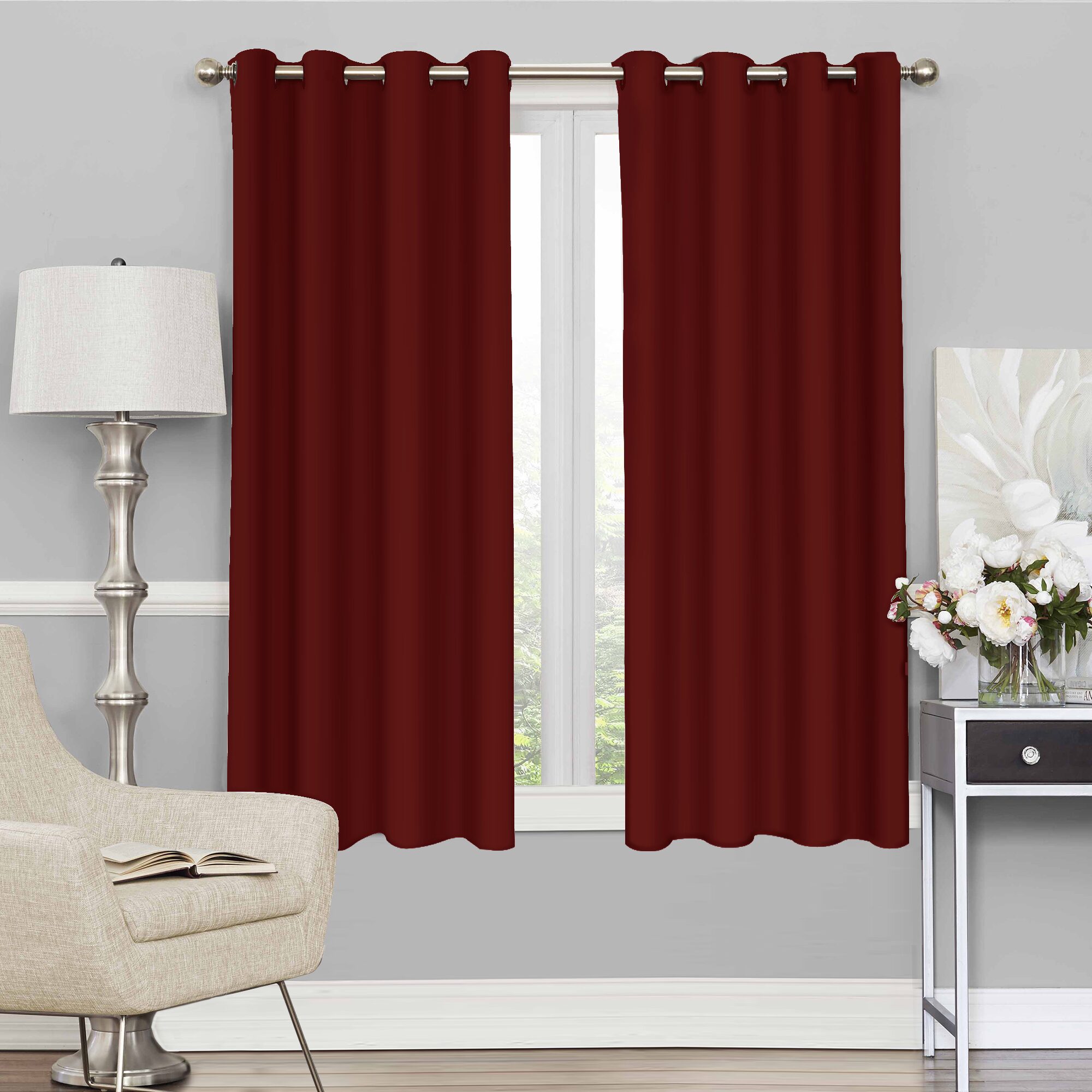 

Story Home 2 Pcs Faux Silk Blackout Gold Window Curtain -5ft