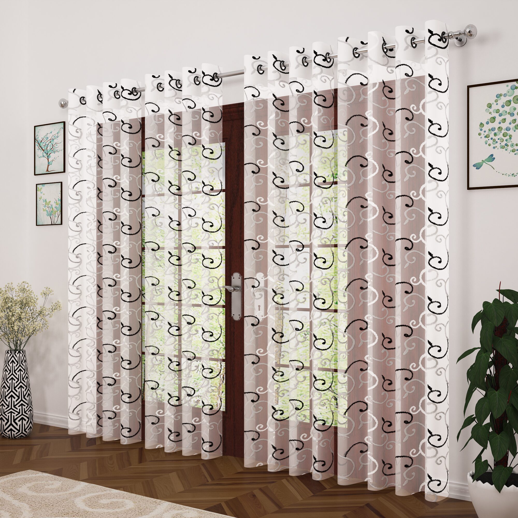 

Story Home Polyester Door Transparent White Sheer Curtain ( Eyelet Closure Printed )