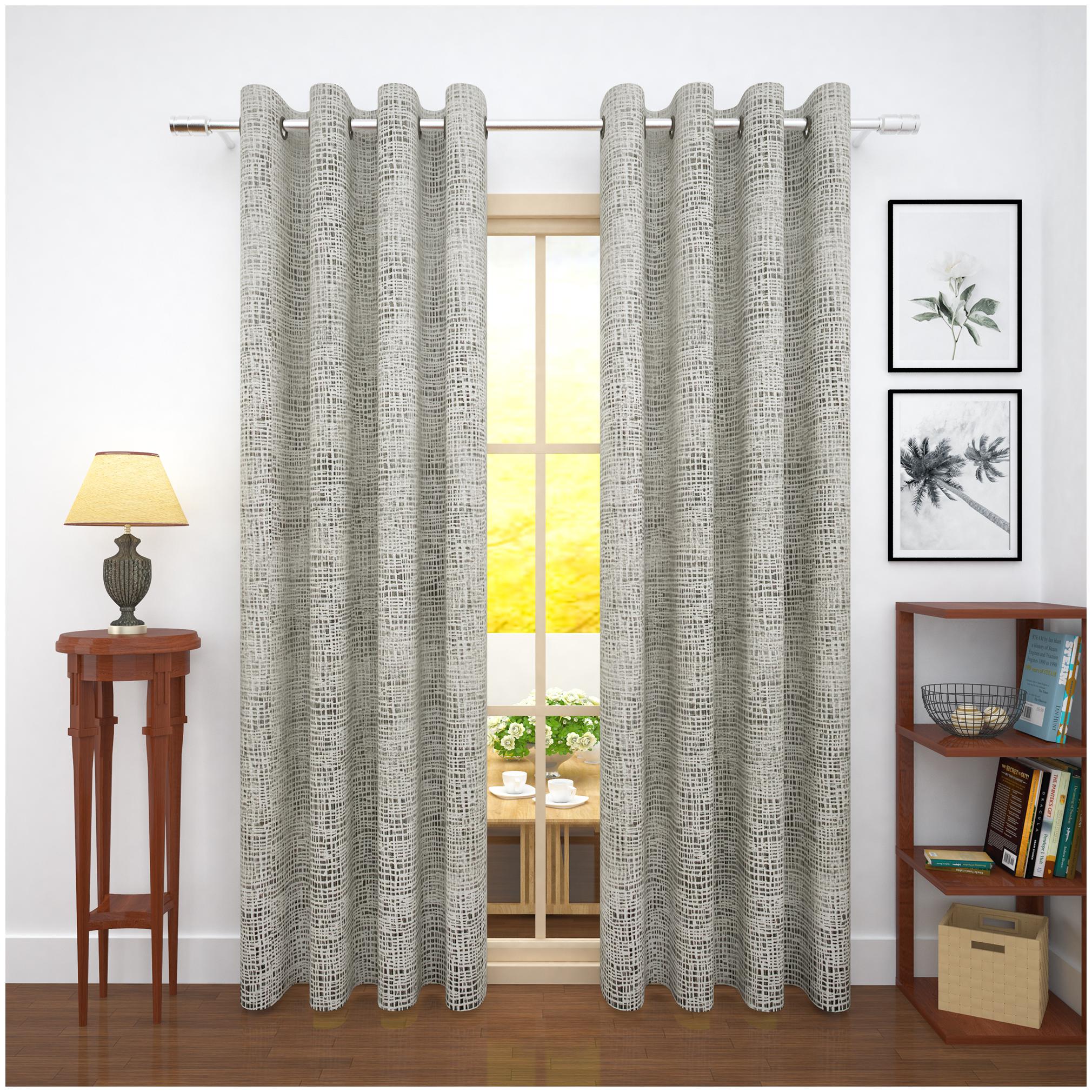 

Story Home Jacquard Door Blackout Grey Regular Curtain ( Eyelet Closure Striped )