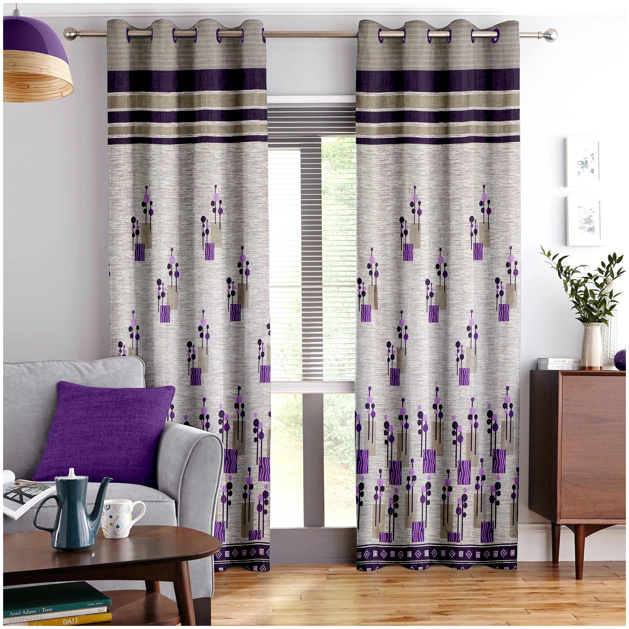 

Story Home Jacquard Long Door Semi Transparent Purple Regular Curtain ( Eyelet Closure Abstract )