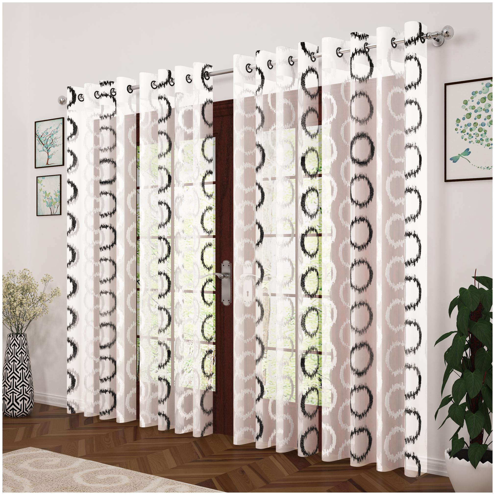

Story Home Polyester Door Transparent Black Sheer Curtain ( Eyelet Closure Abstract )