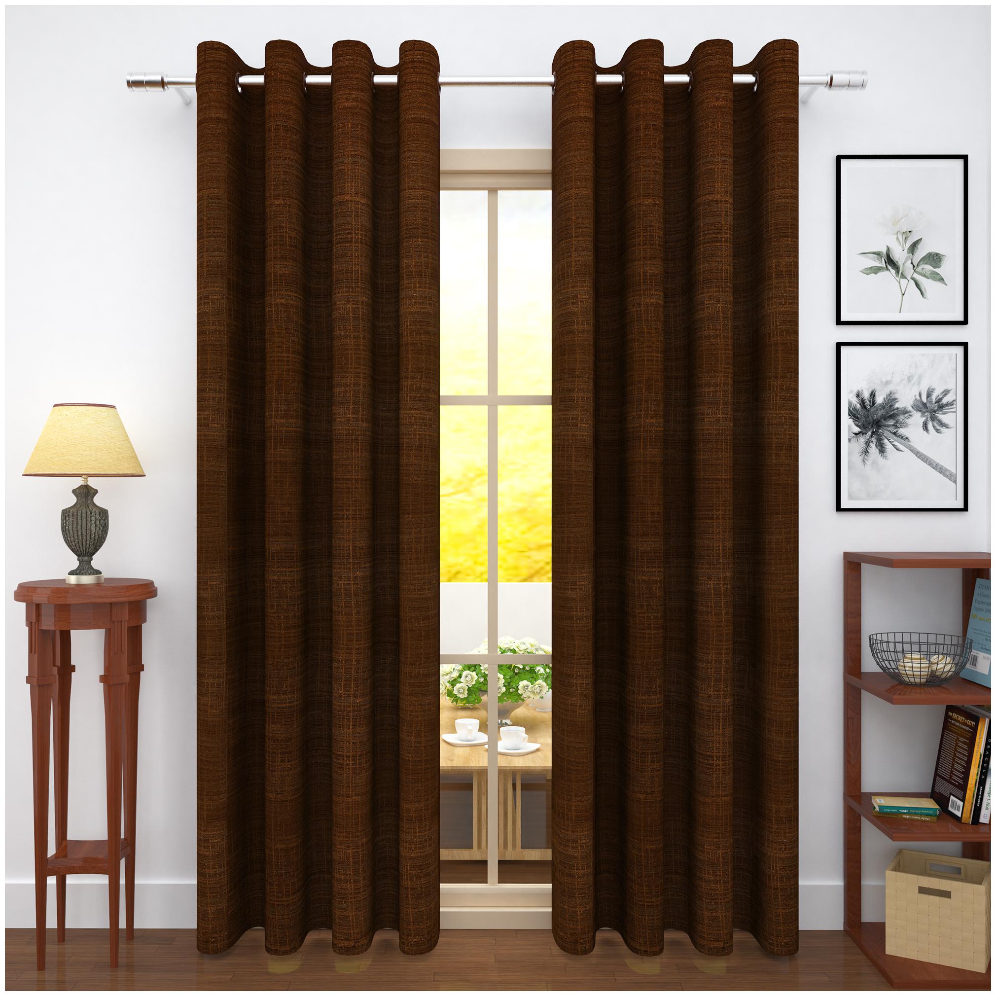 

Story Home Jacquard Door Blackout Brown Regular Curtain ( Eyelet Closure Solid )