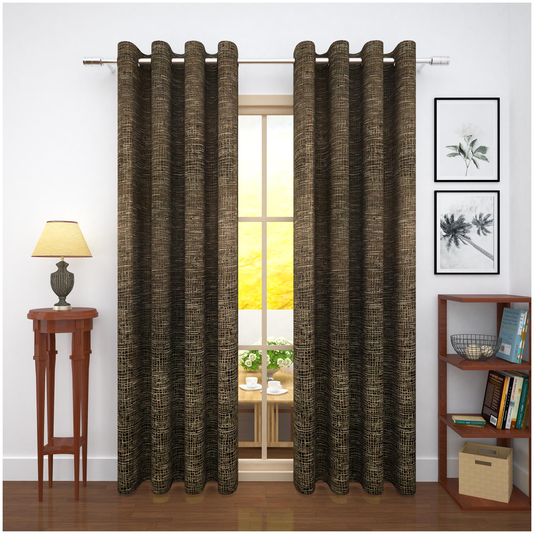 

Story Home Jacquard Door Blackout Brown Regular Curtain ( Eyelet Closure Striped )