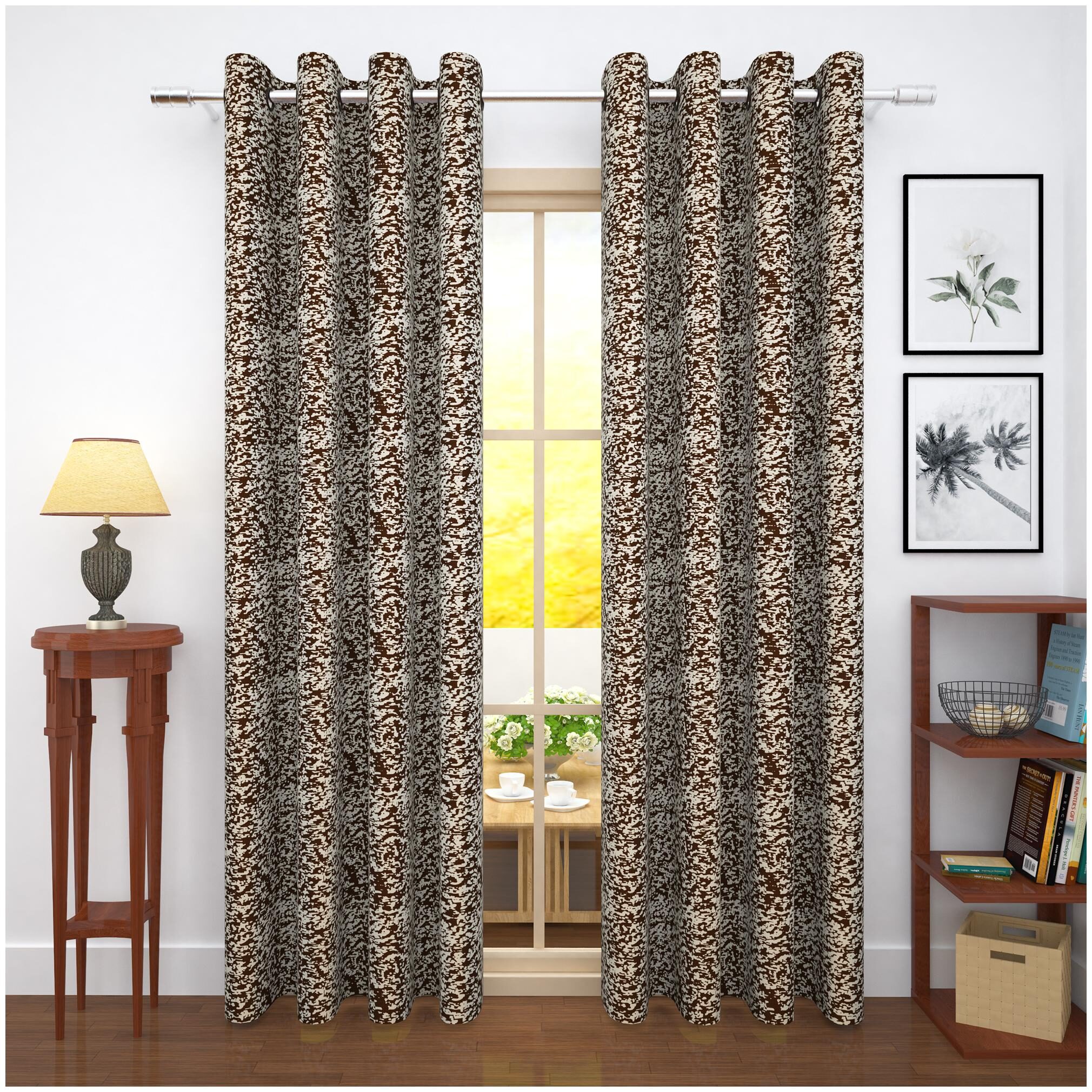 

Story Home Jacquard Door Blackout Brown Regular Curtain ( Eyelet Closure Abstract )