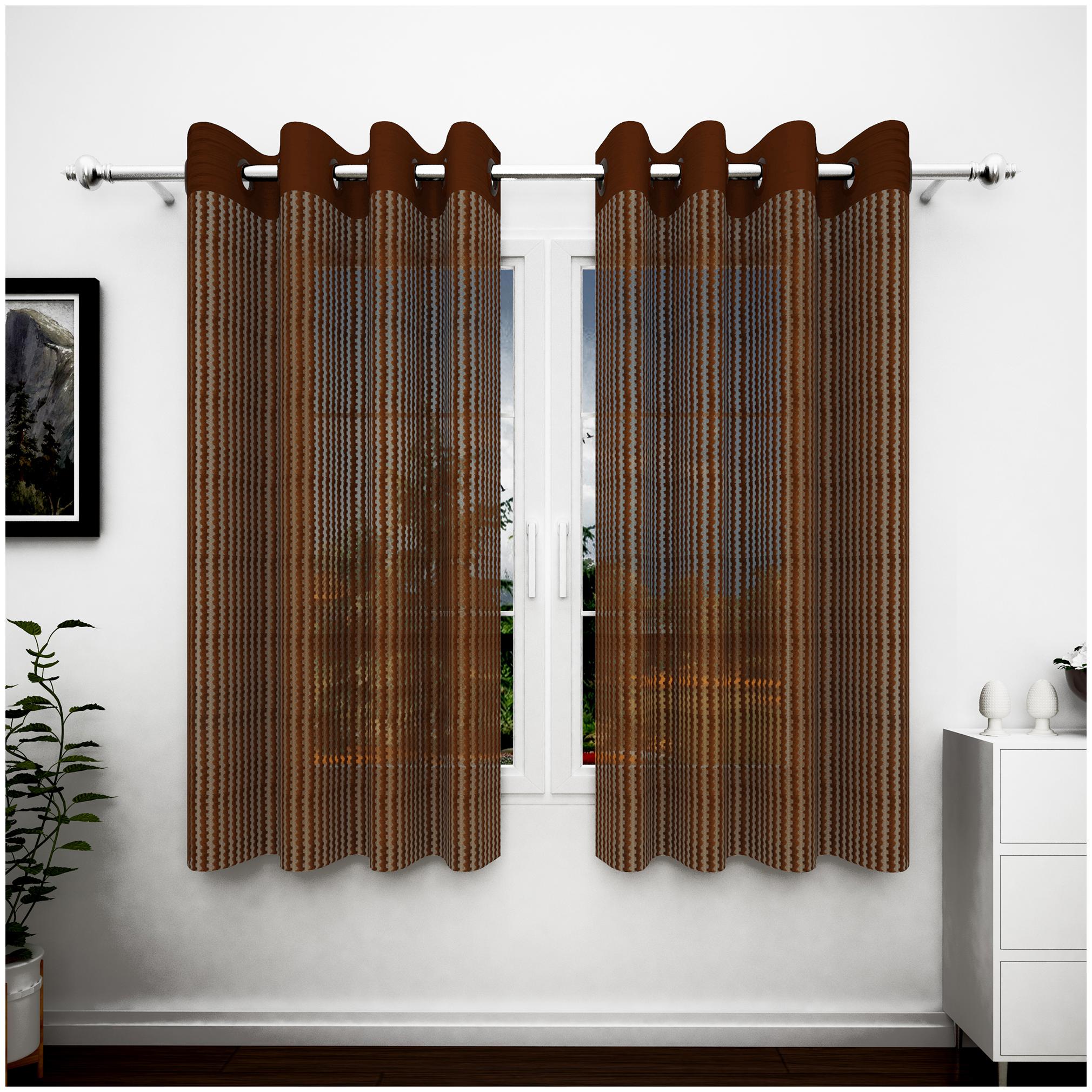 

Story Home Polyester Window Semi Transparent Brown Sheer Curtain ( Eyelet Closure Striped )