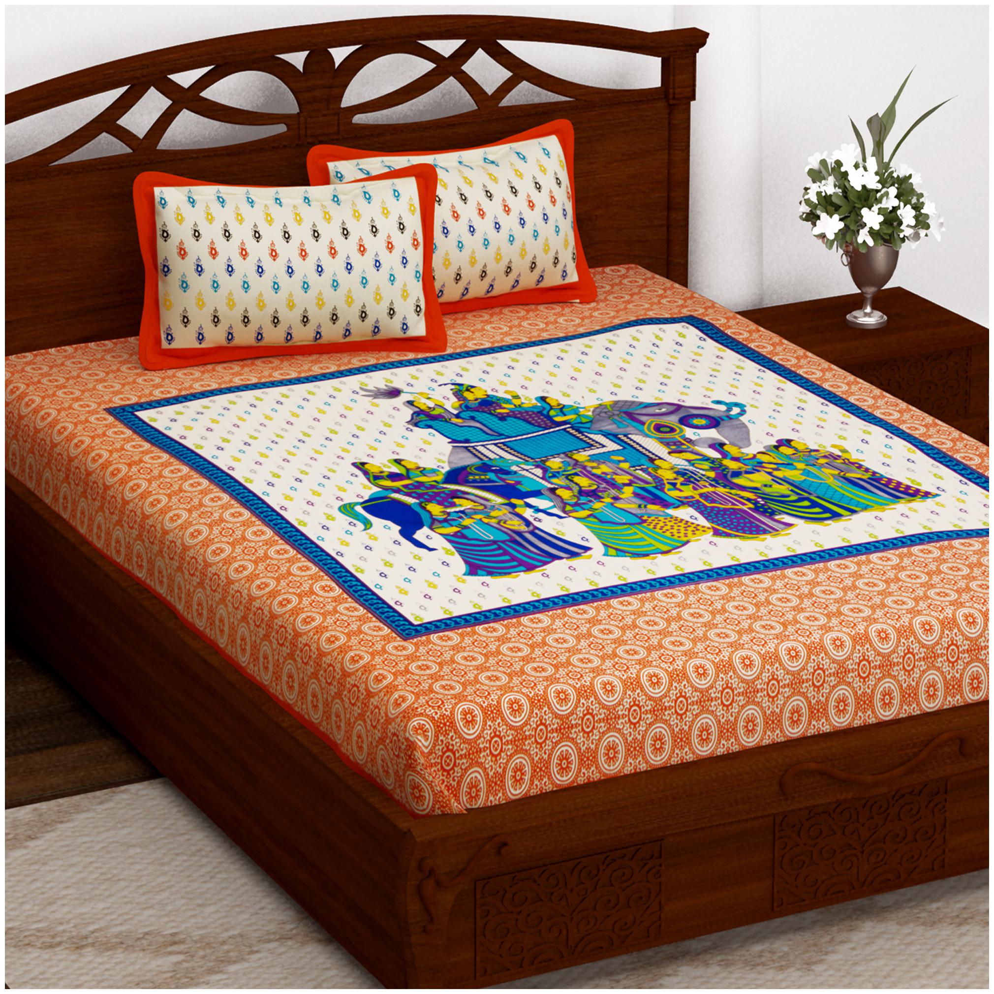 

Story Home Cotton Printed Double Size Bedsheet 152 TC ( 1 Bedsheet With 2 Pillow Covers Orange )