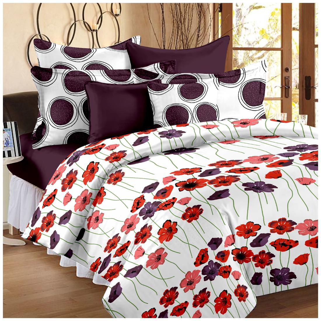 

Story Home Cotton Floral Double Size Bedsheet 250 TC ( 1 Bedsheet With 2 Pillow Covers Purple )