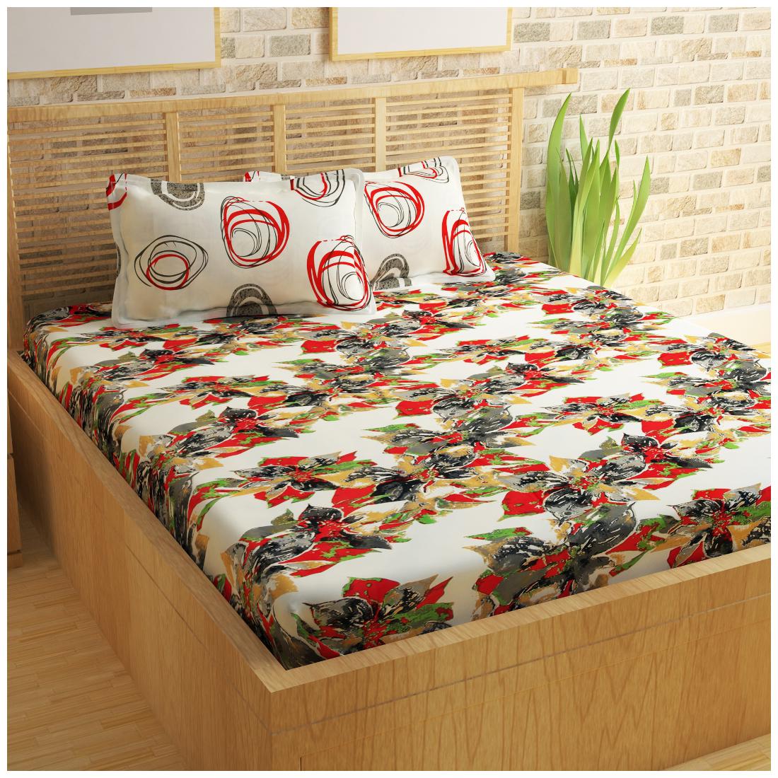 

Story Home Cotton Floral Double Size Bedsheet 250 TC ( 1 Bedsheet With 2 Pillow Covers Red )