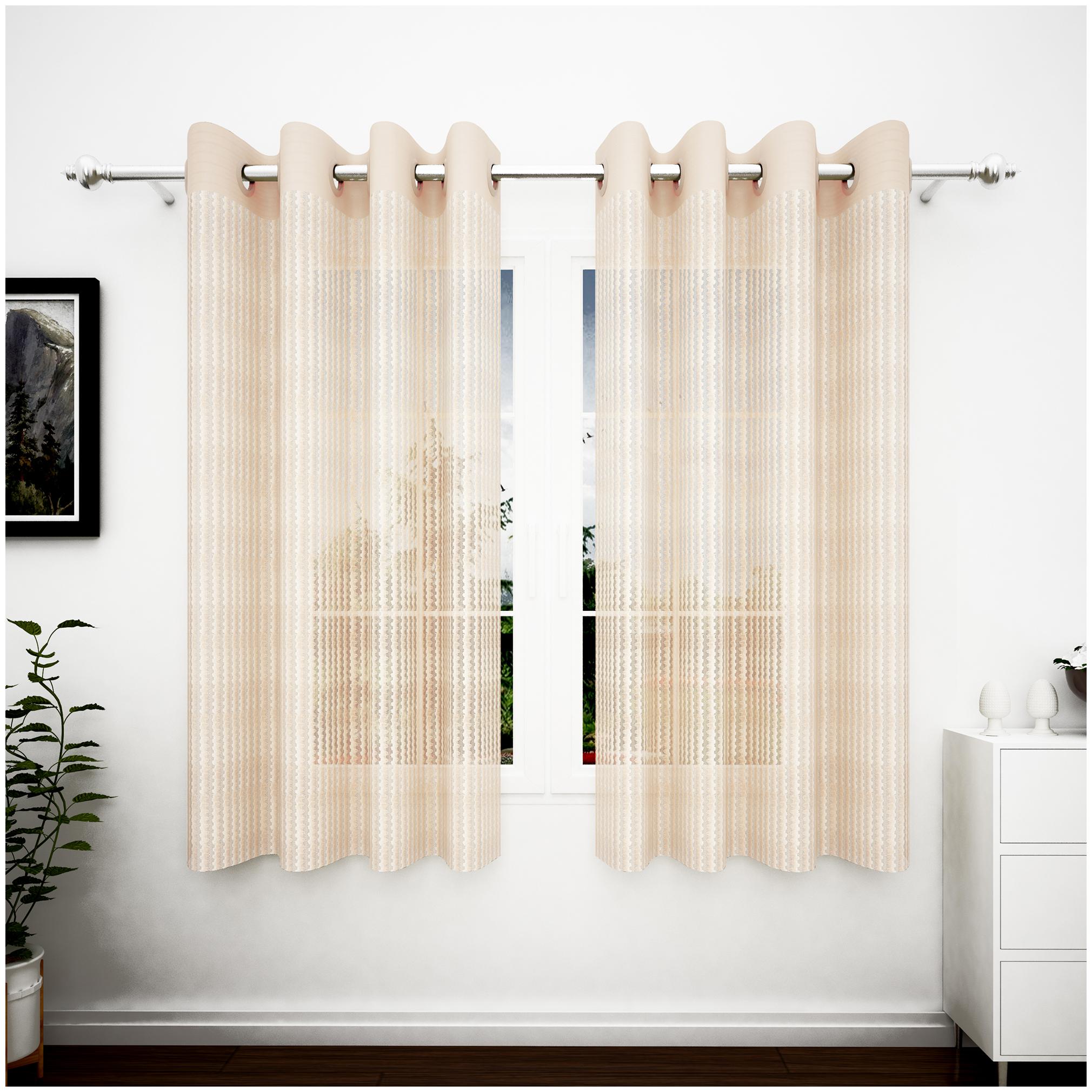 

Story Home Polyester Window Semi Transparent Beige Sheer Curtain ( Eyelet Closure Striped )