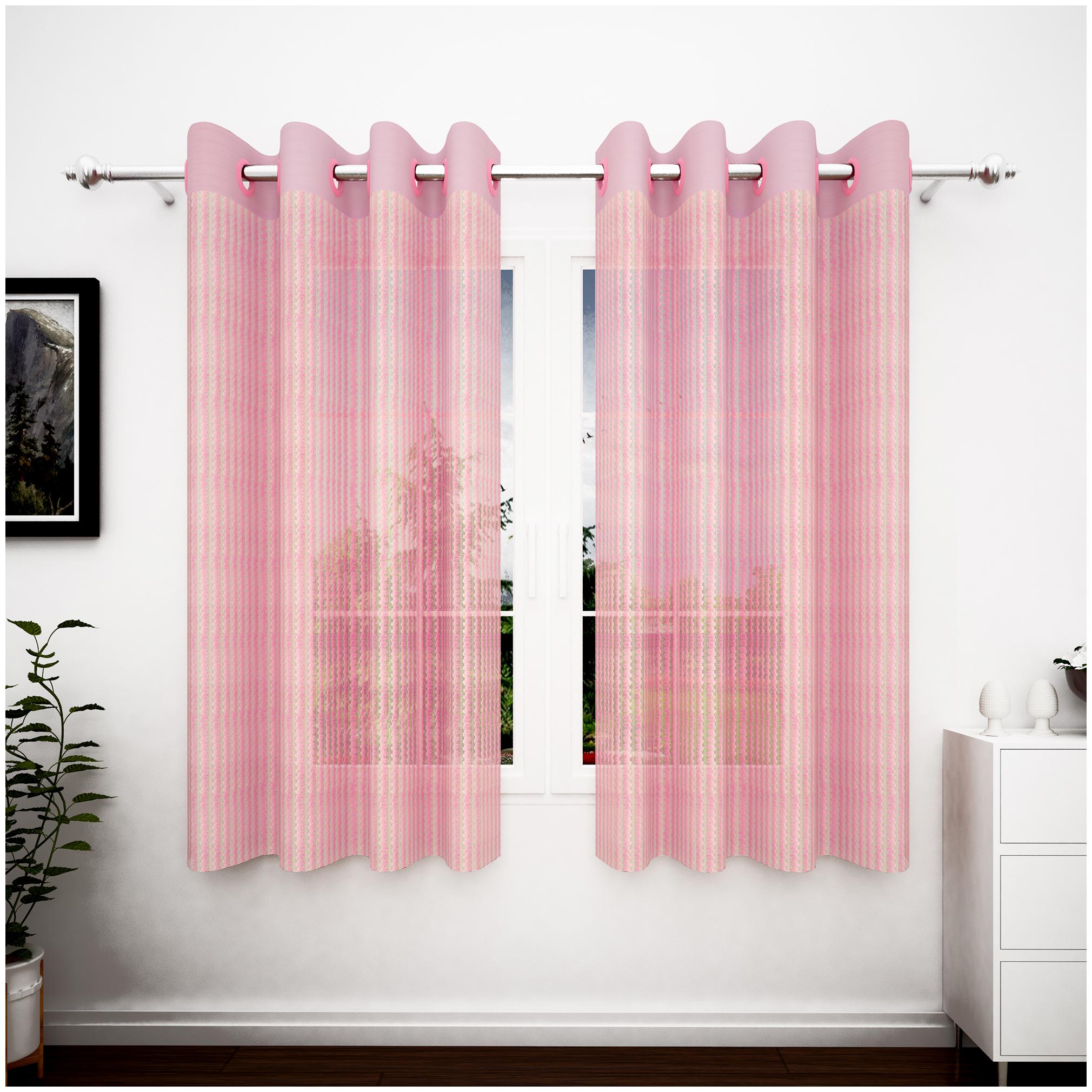 

Story Home Polyester Window Semi Transparent Pink Sheer Curtain ( Eyelet Closure Striped )